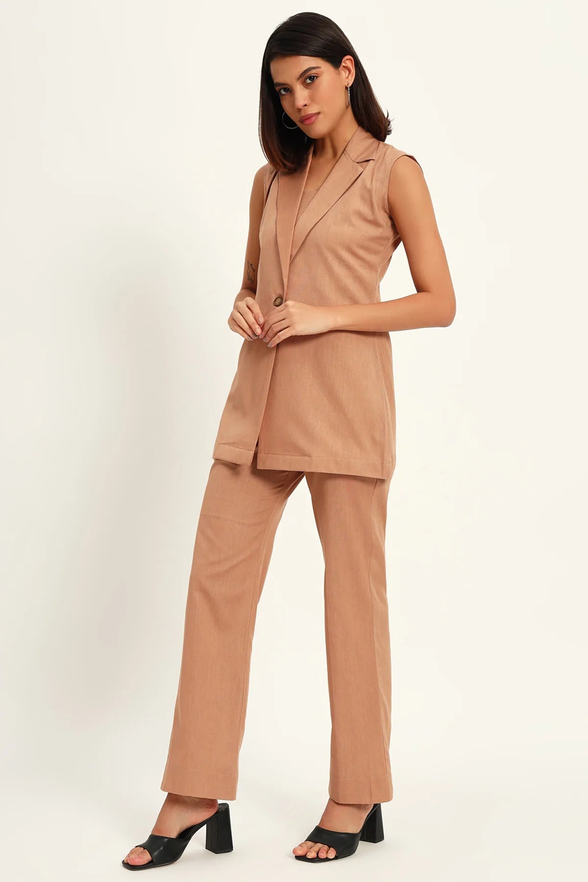 Versatile Linen Trio Jacket Co-ord Set, Camel