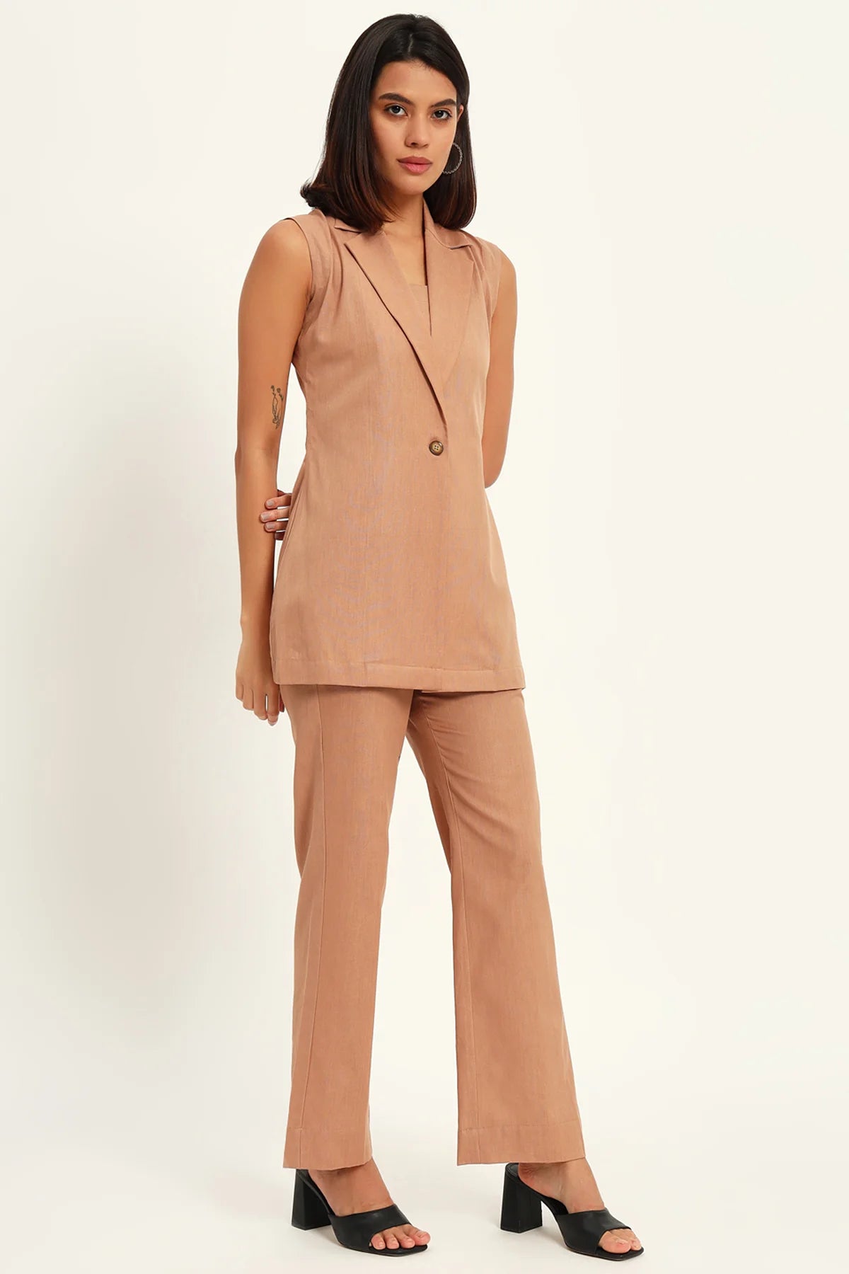 Versatile Linen Trio Jacket Co-ord Set, Camel