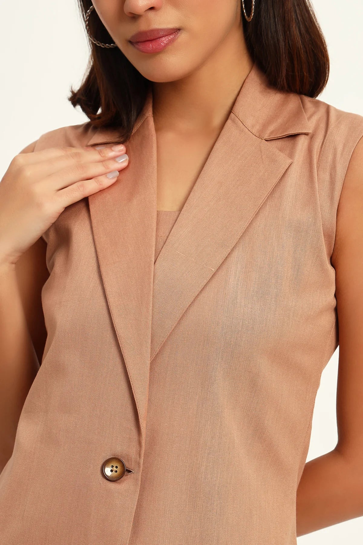 Versatile Linen Trio Jacket Co-ord Set, Camel