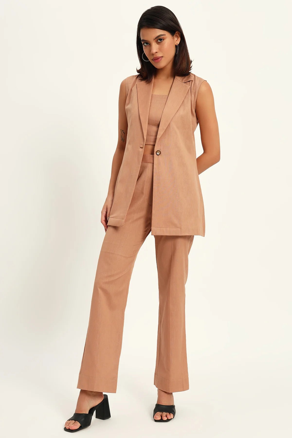 Versatile Linen Trio Jacket Co-ord Set, Camel