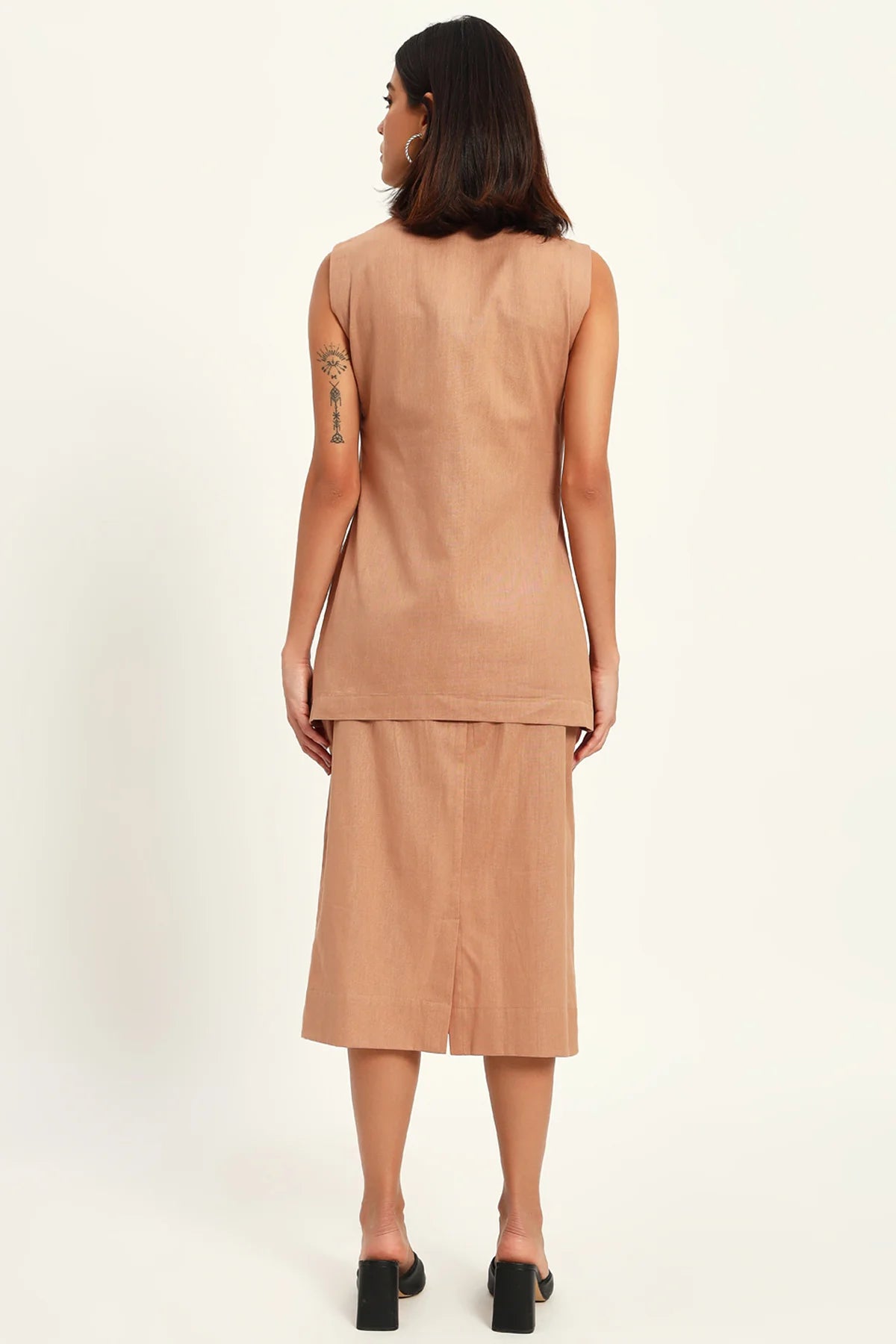 Luxe Linen Trio Jacket with Skirt Co-ord Set, Camel