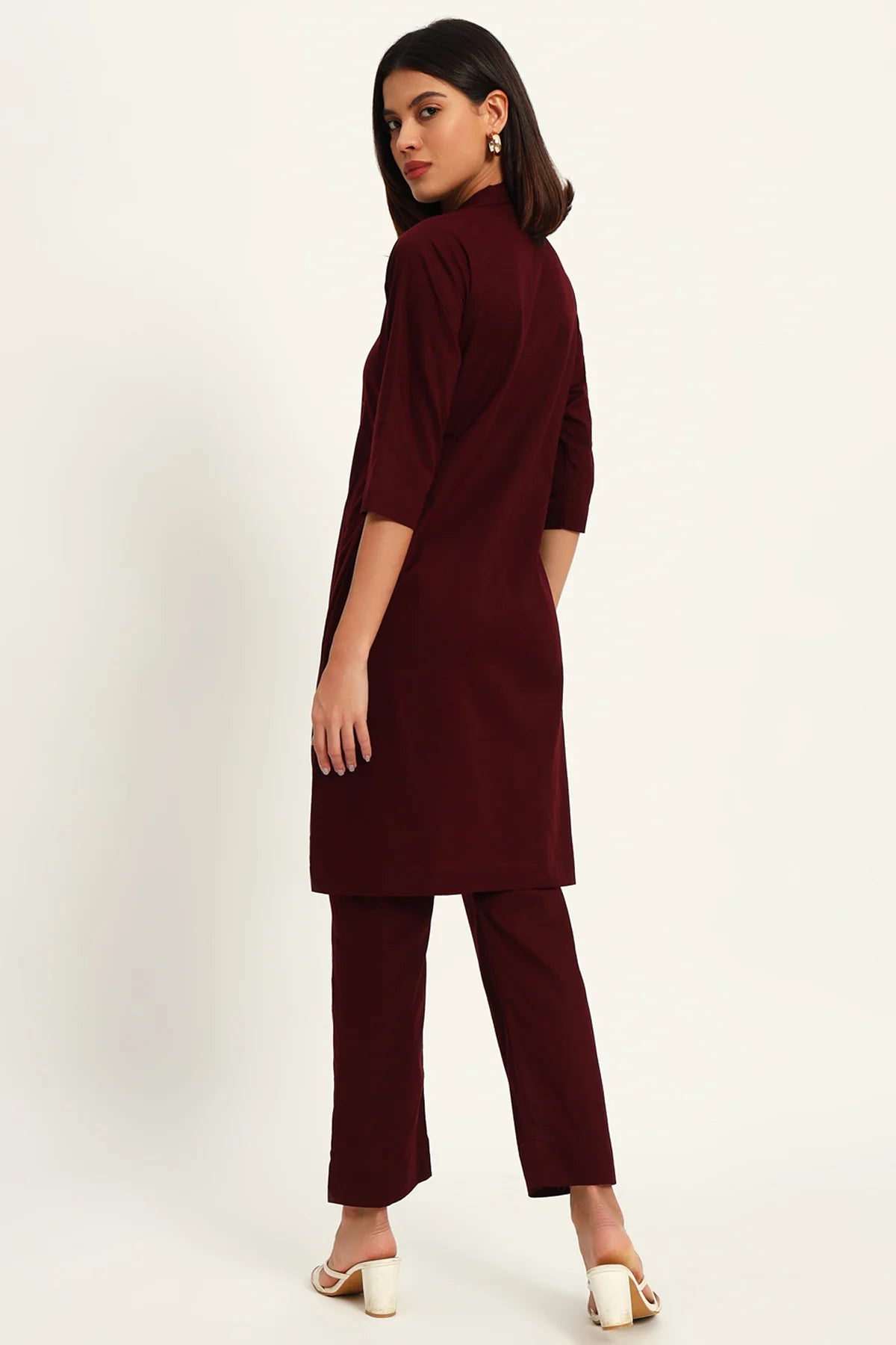 Signature Lapel Kurta Pant Set, Wine