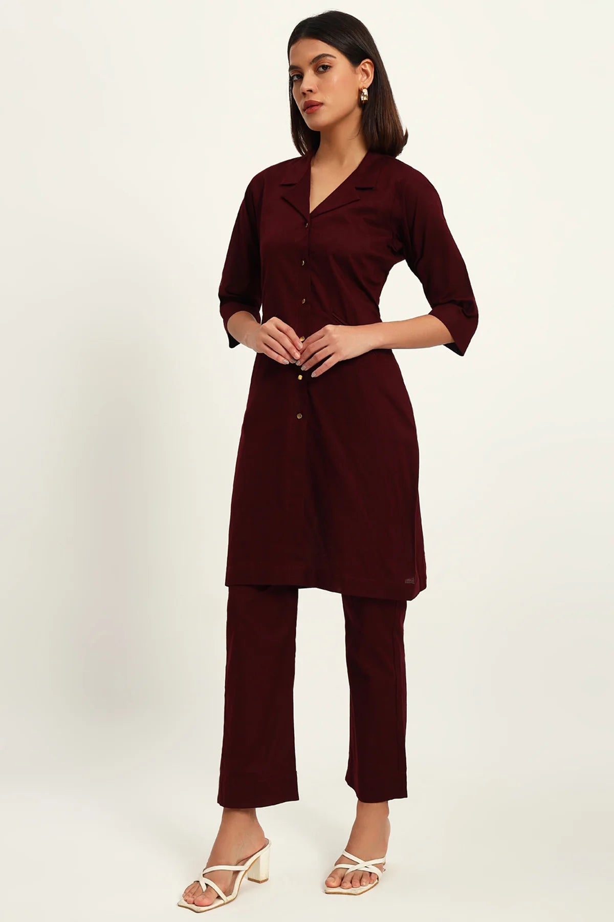 Signature Lapel Kurta Pant Set, Wine