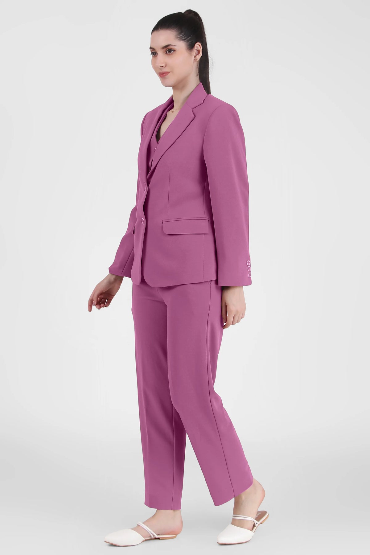 Stretch Crepe Single Breasted Blazer, Dusky Mauve