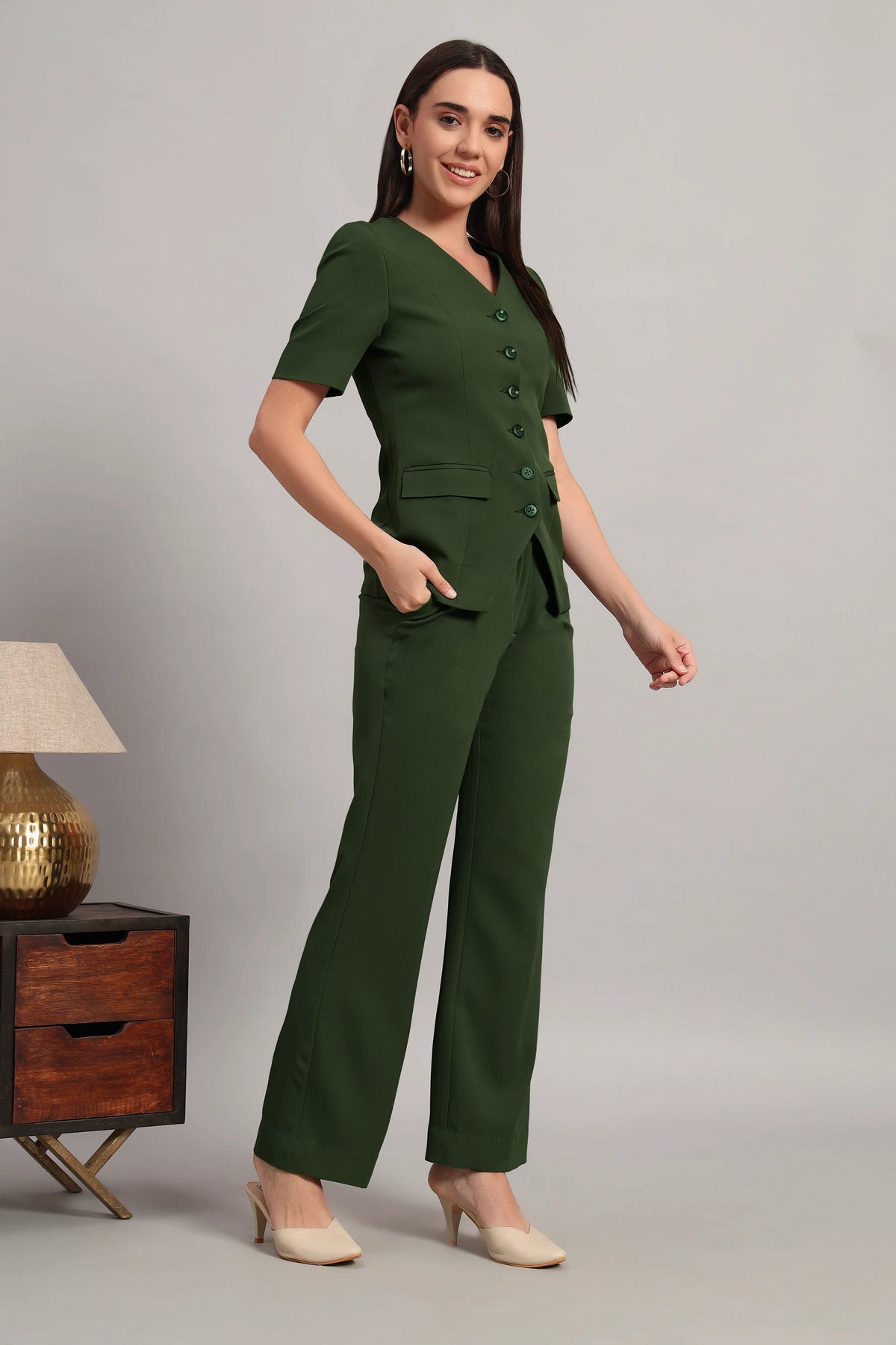 The Breezy Blazer Set, Olive Green
