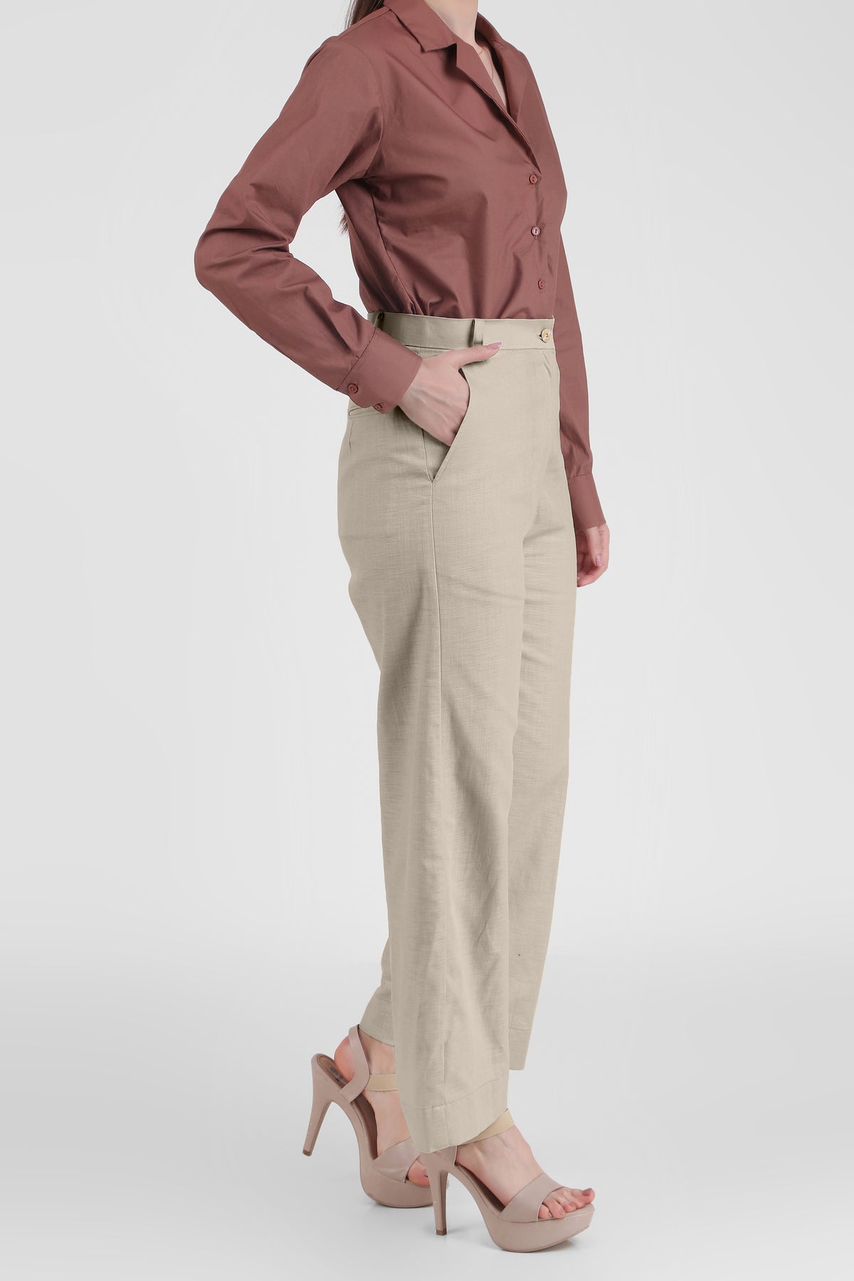 Linen Wide Leg Pants, Beige