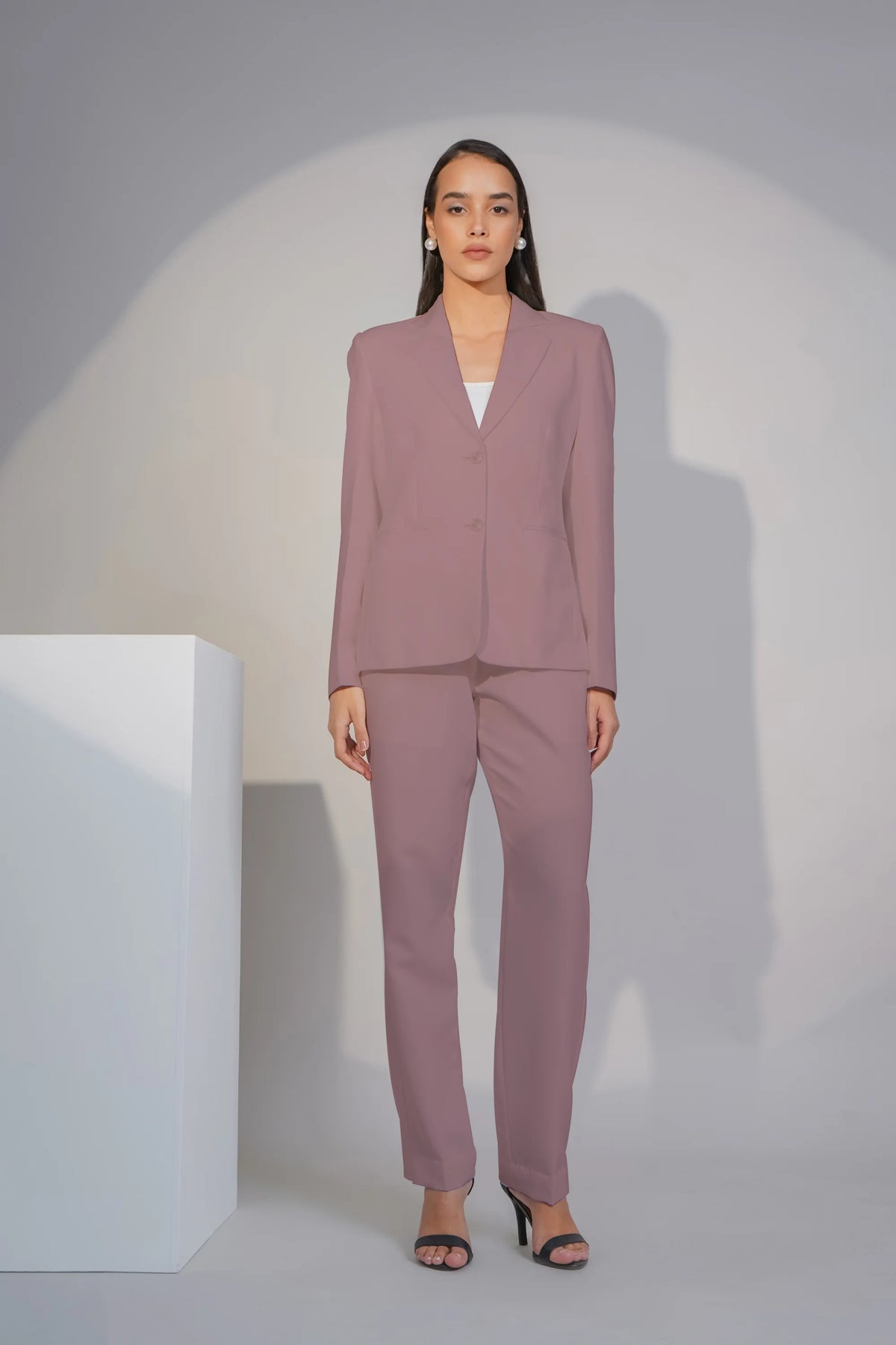 Eternal Office Blazer with Pants Power Suit, Dusty Blush Pink