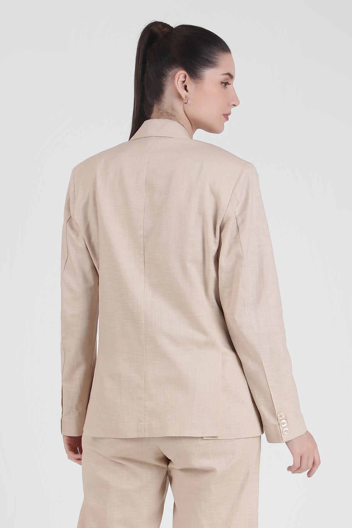 Linen Blend, Breathable Single Breasted Blazer, Beige