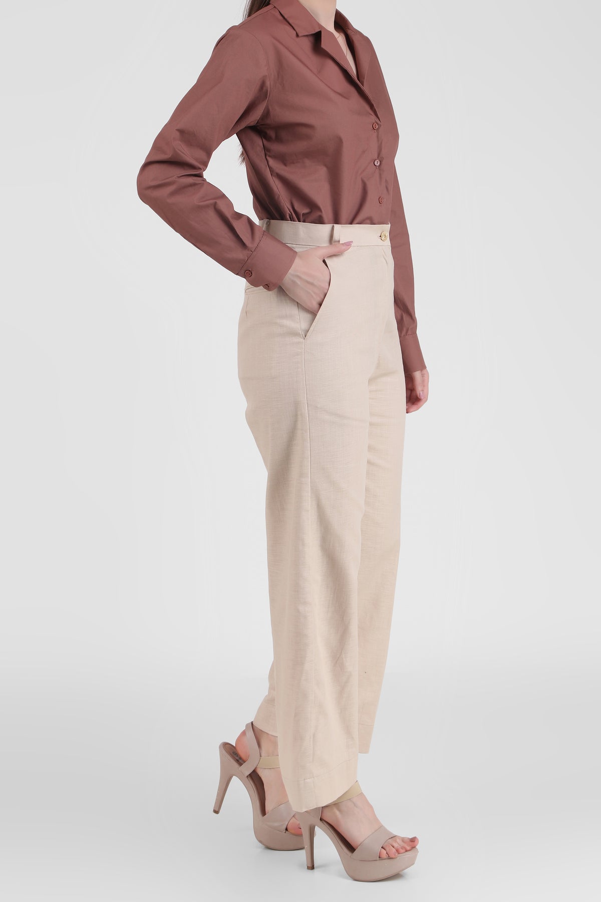 Linen Wide Leg Pants, Beige