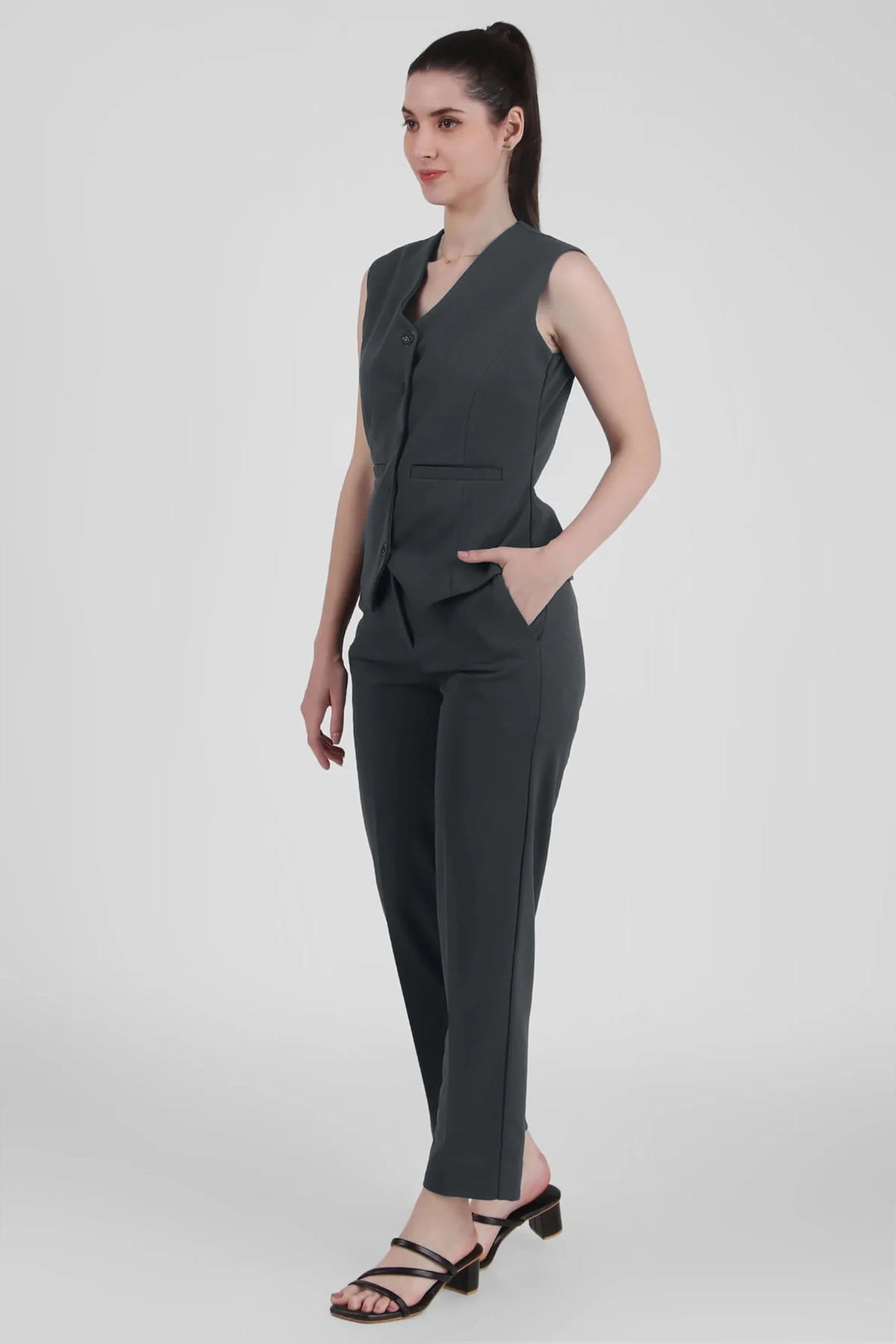 Waistcoat And Trousers Co-ord Set - Bluish Gray