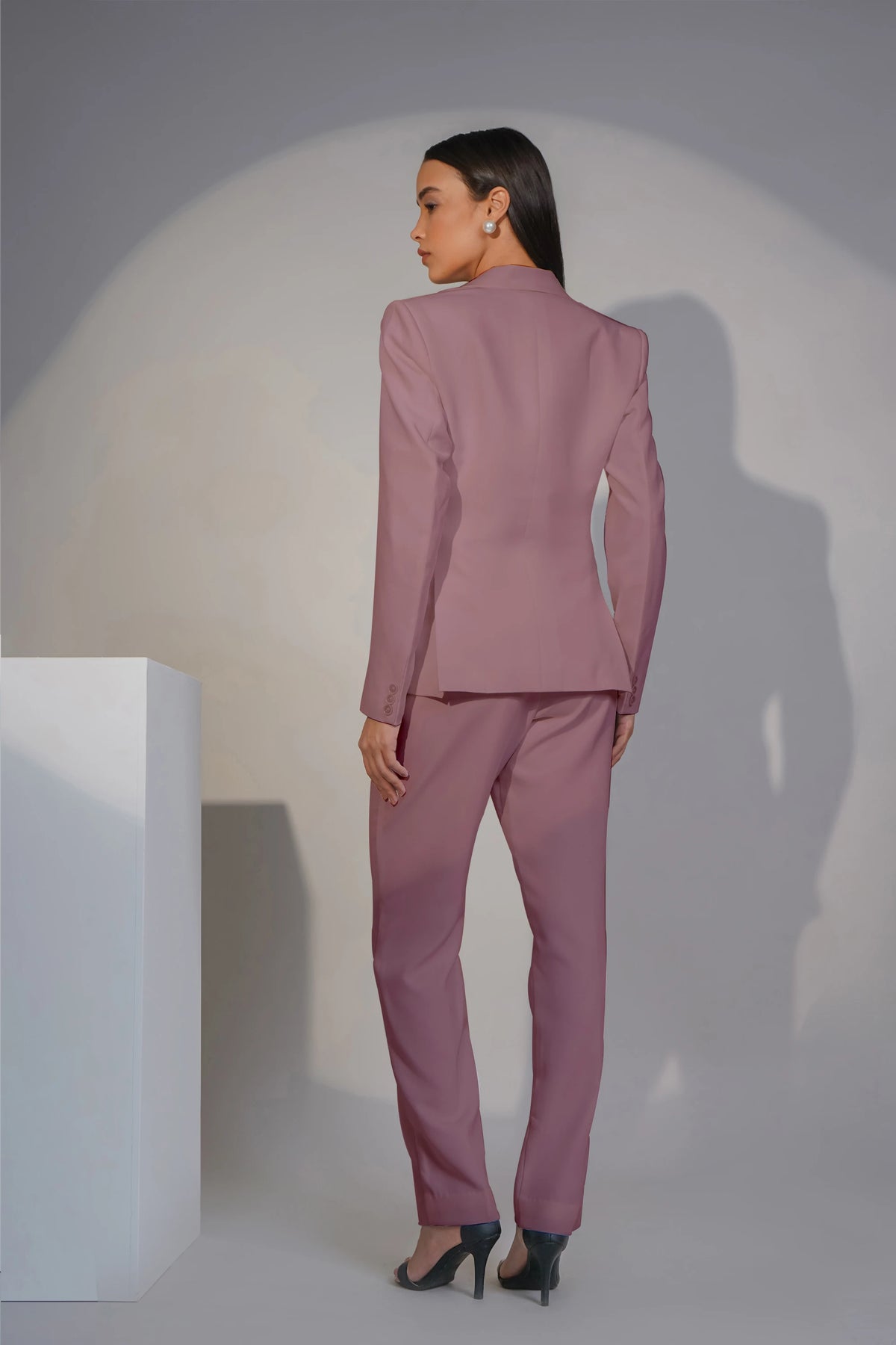 Eternal Office Blazer with Pants Power Suit, Dusty Blush Pink
