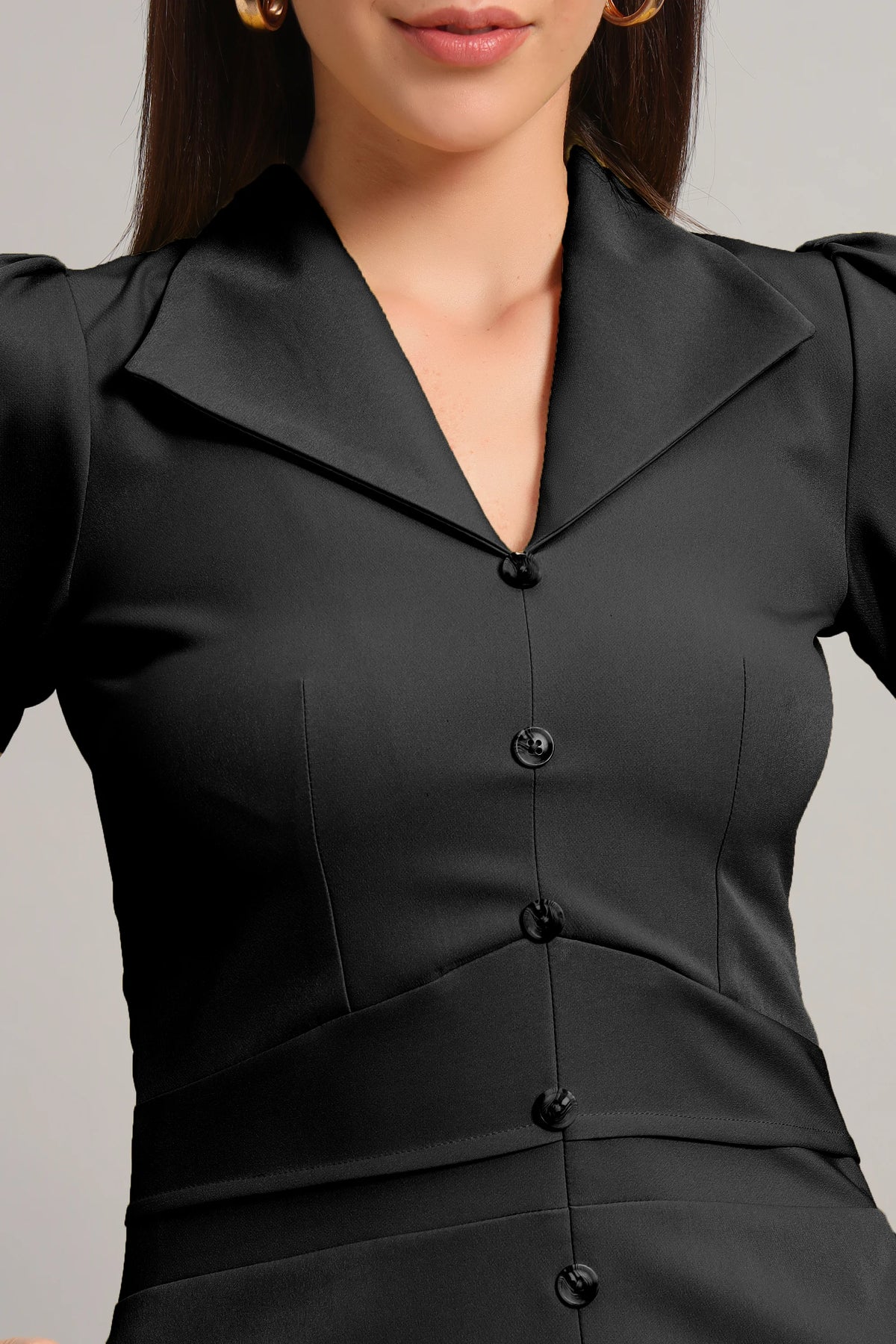 Full Sleeves Midi Dress, Black