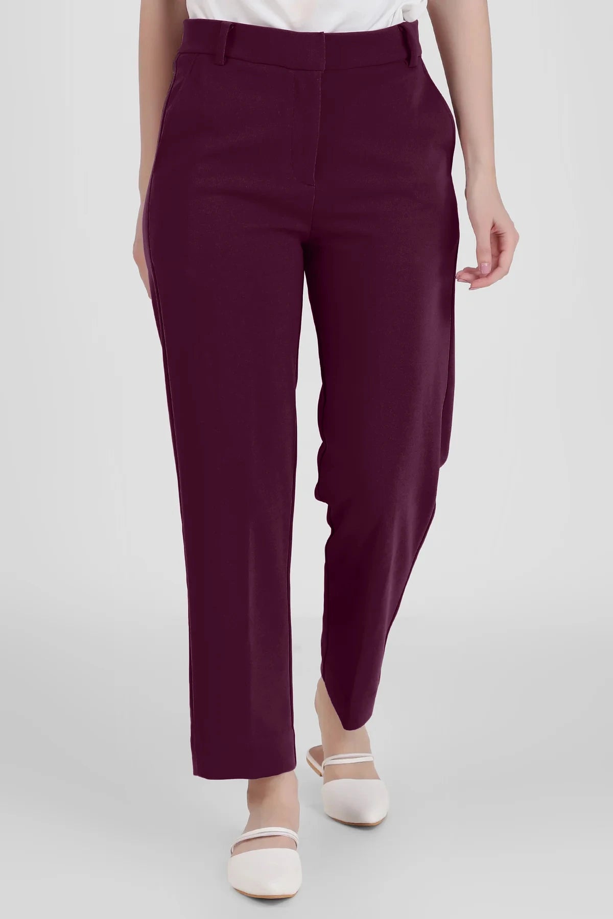 Straight Fit Formal Trousers, Plum