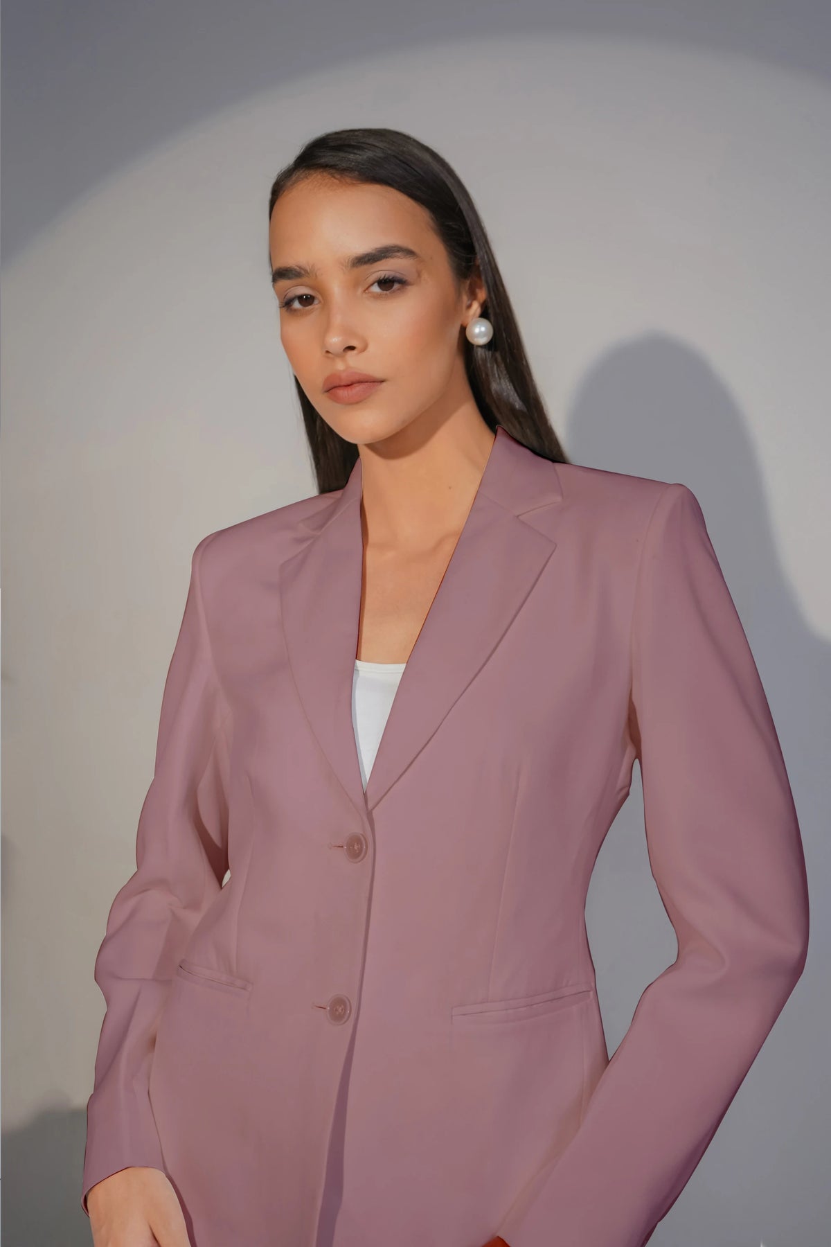 Eternal Office Blazer with Pants Power Suit, Dusty Blush Pink