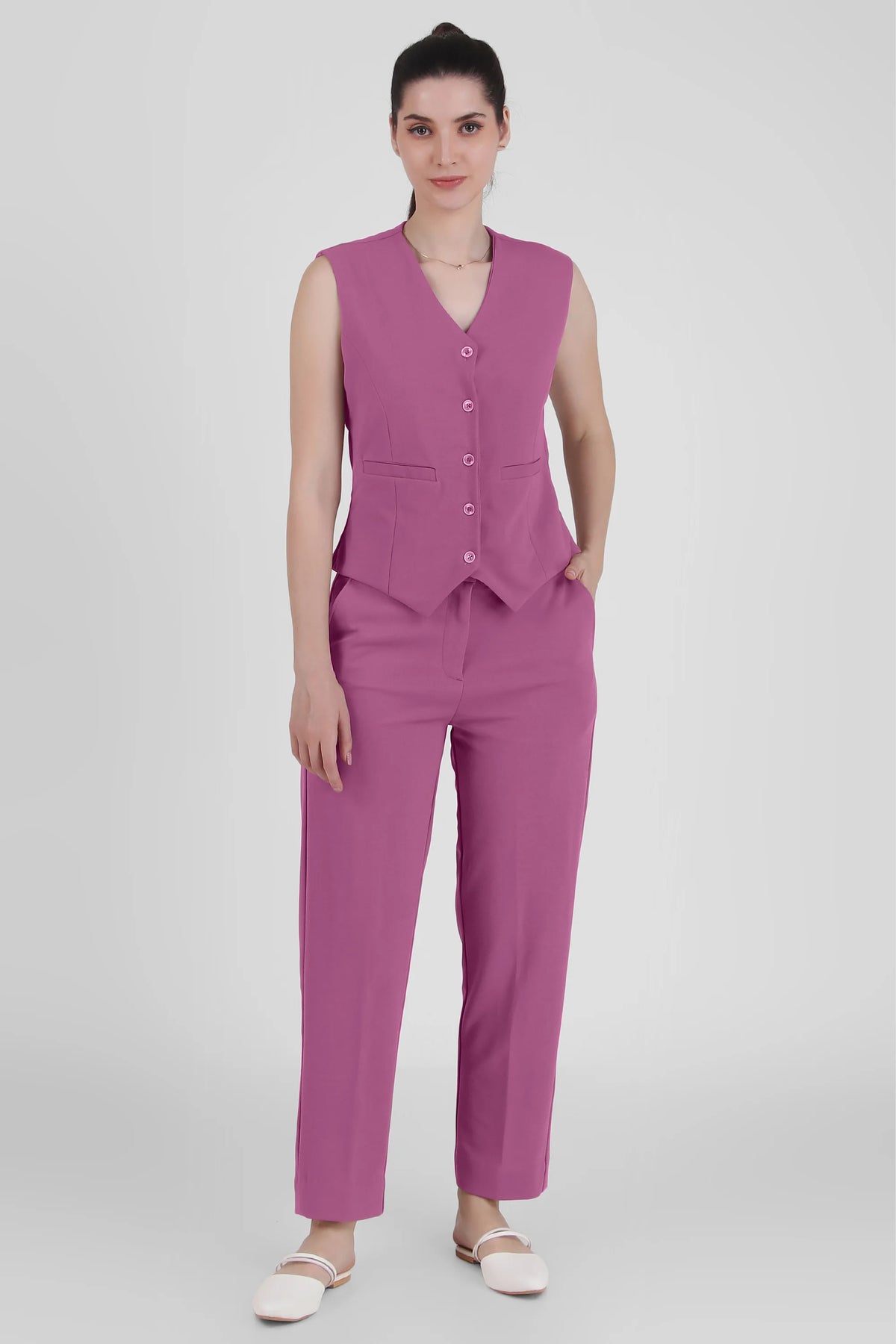 V Neck Tailored Waistcoat, Dusky Mauve