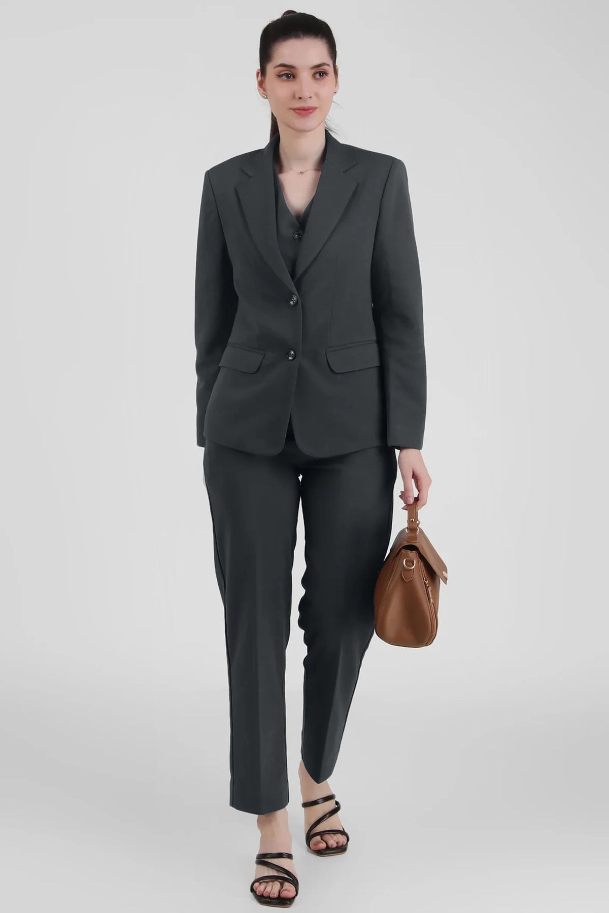 Power  3 Piece Suit Set  Waistcoat Blazer Pant in Bluish Gray