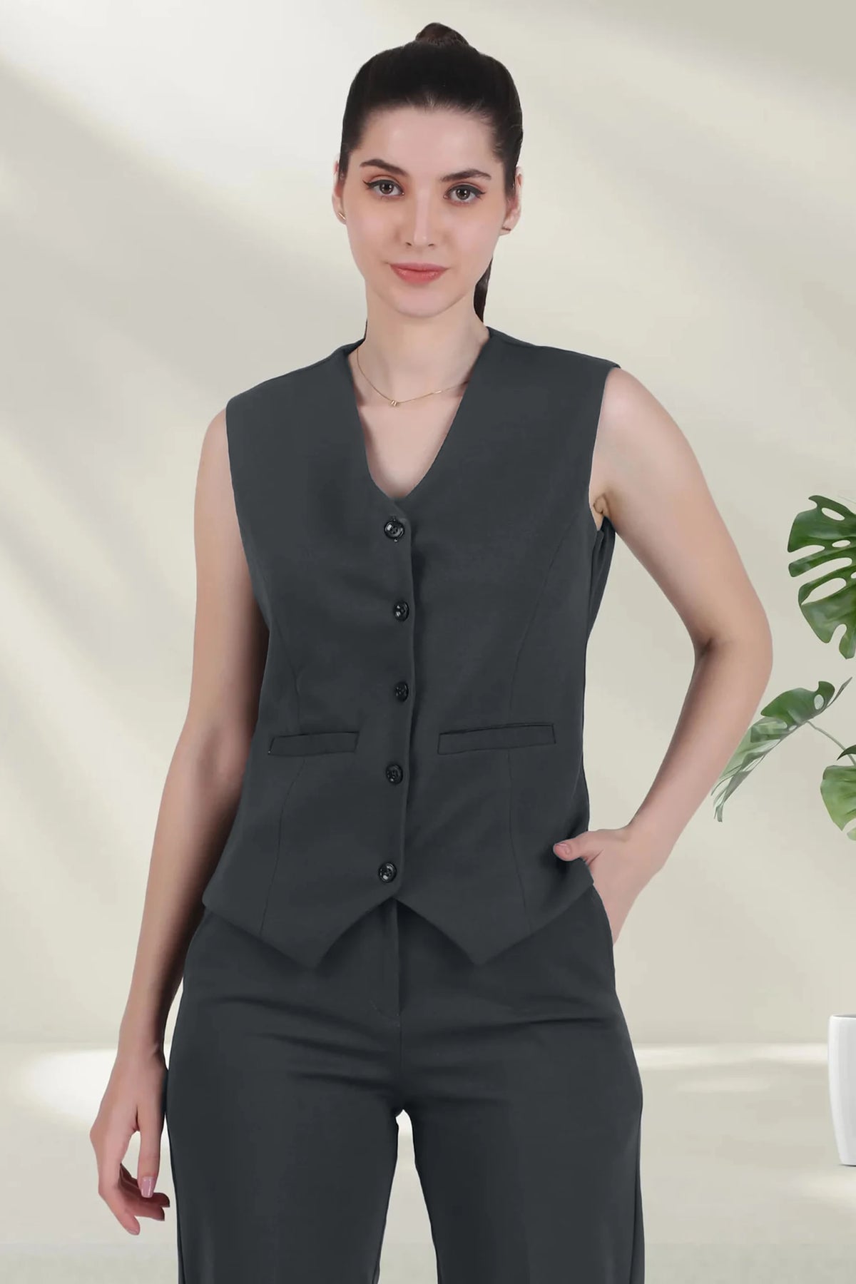 V Neck Tailored Waistcoat, Blusish Gray