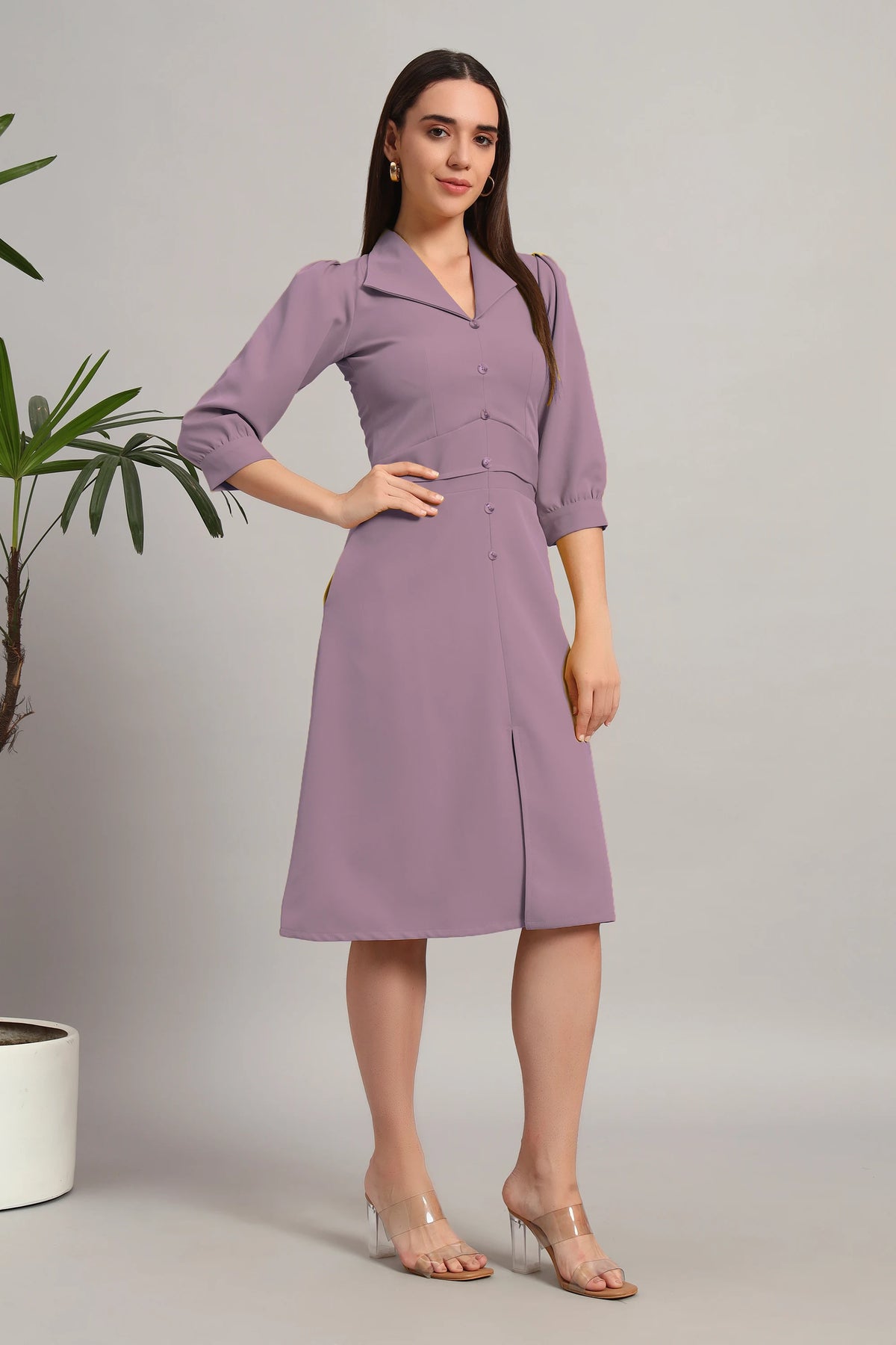 Dusty Blush Pink, Full Sleeves Midi Dress