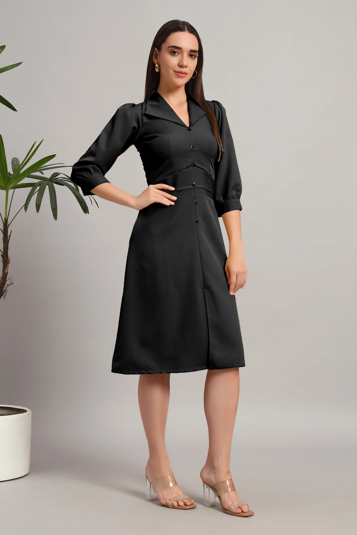 Full Sleeves Midi Dress, Black