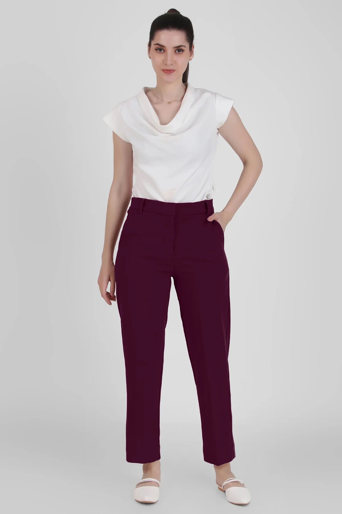 Straight Fit Formal Trousers, Plum