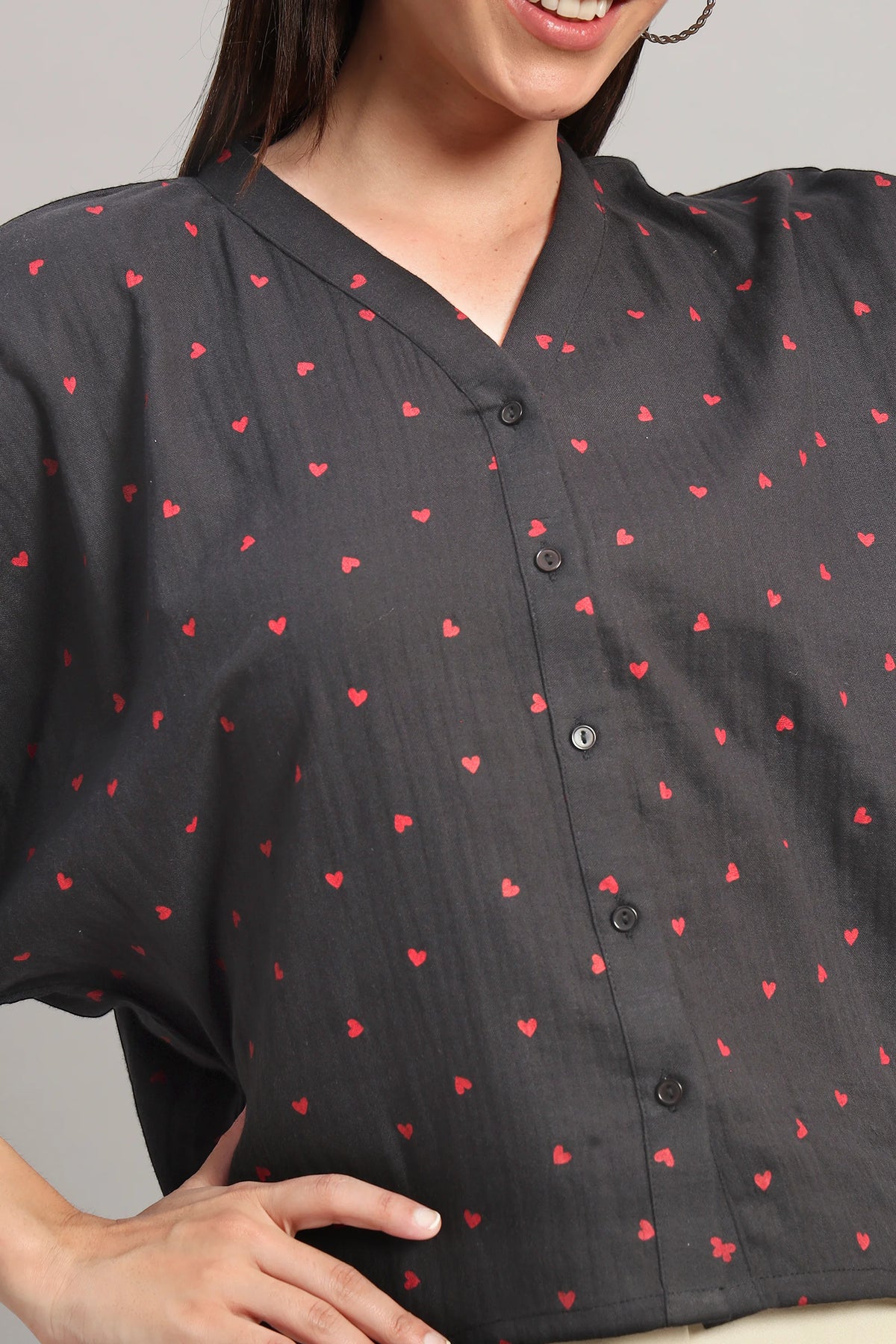 Flare Affair, Dark Grey V-Neck Shirt Style Top