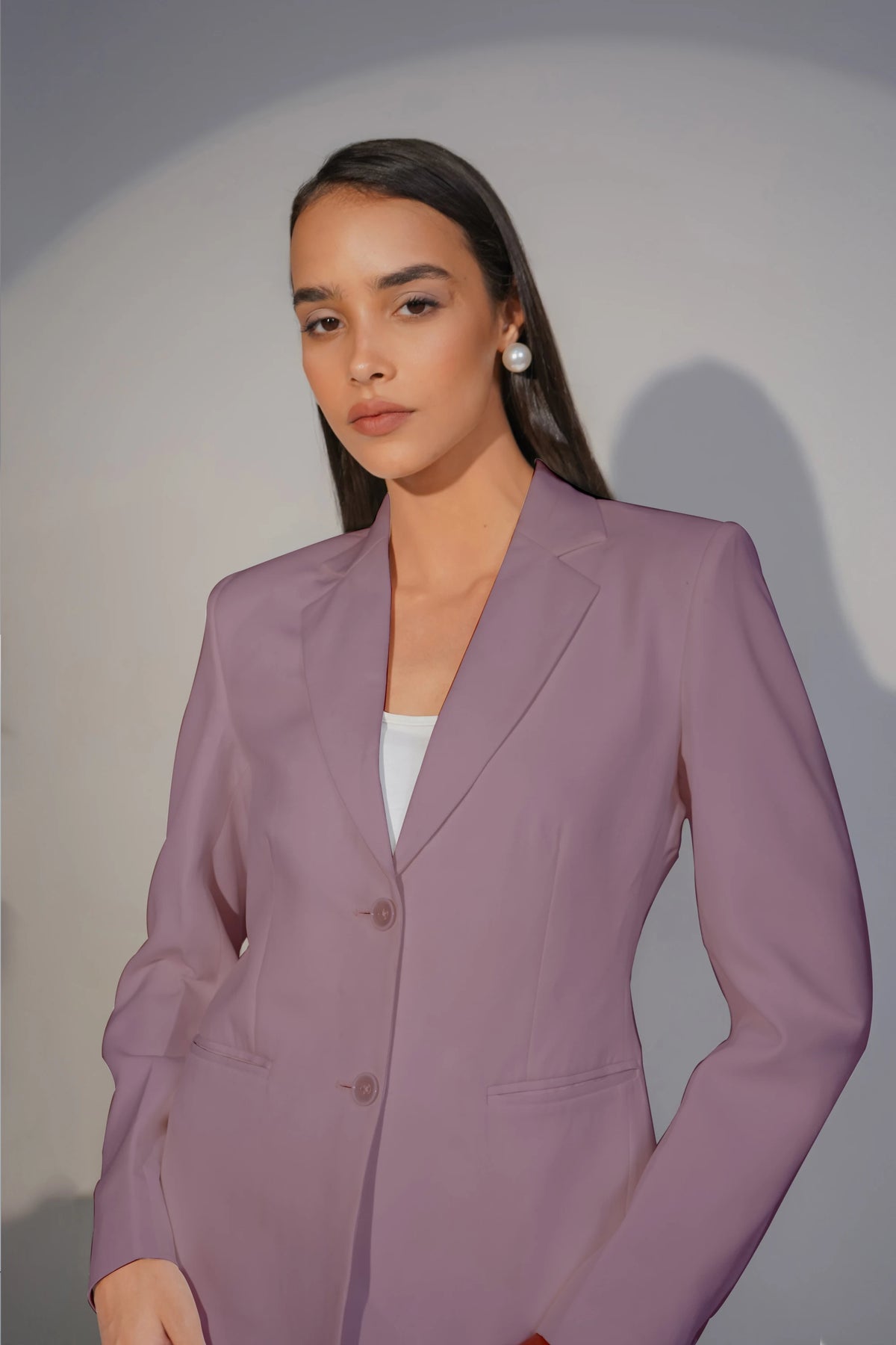 Eternal Office Blazer with Pants Power Suit, Dusty Blush Pink
