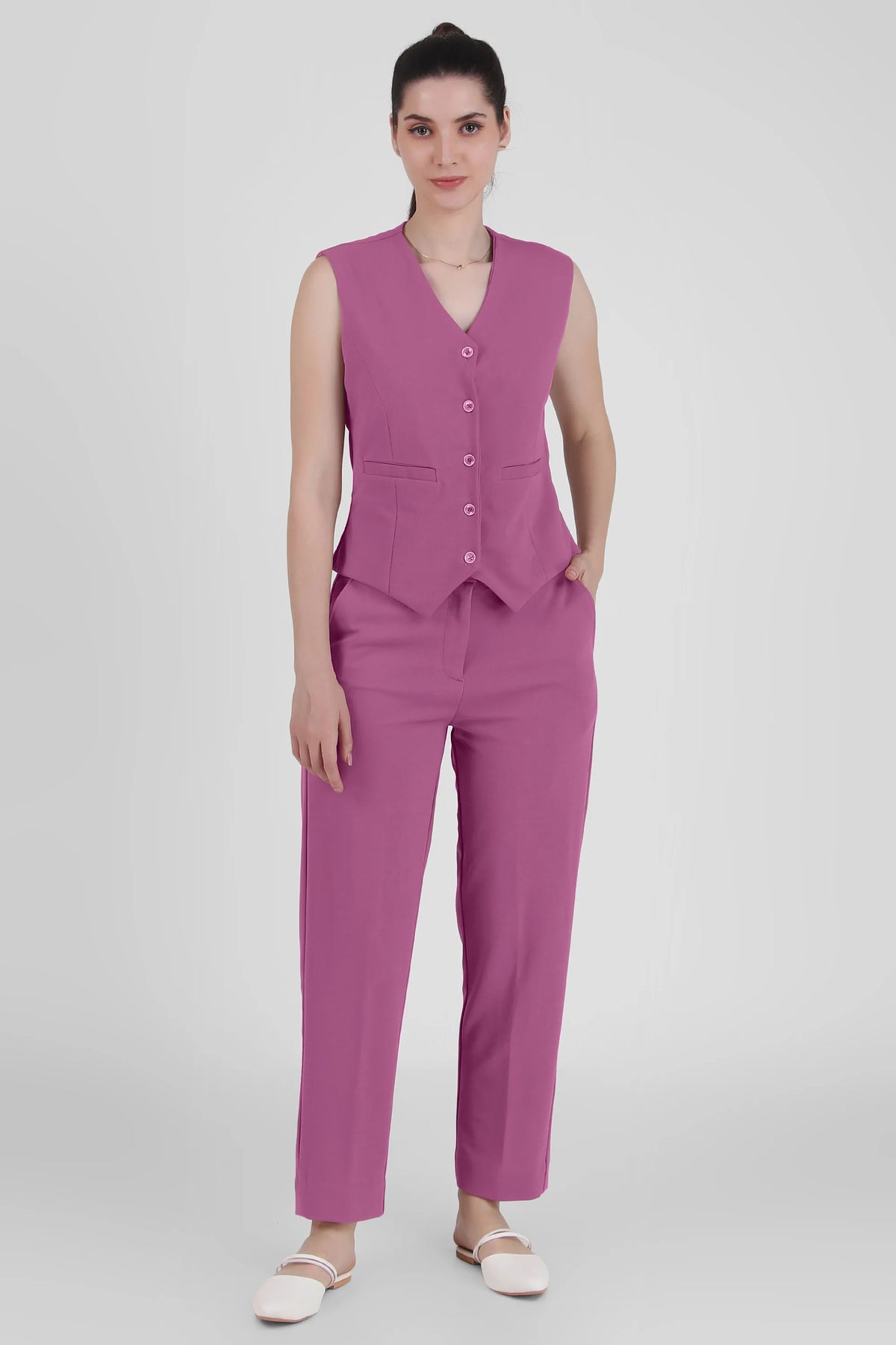 Power : 3 Piece Suit Set : Waistcoat Blazer Pant in Dusky Mauve