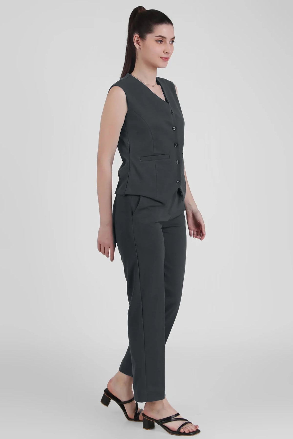 Waistcoat And Trousers Co-ord Set - Bluish Gray