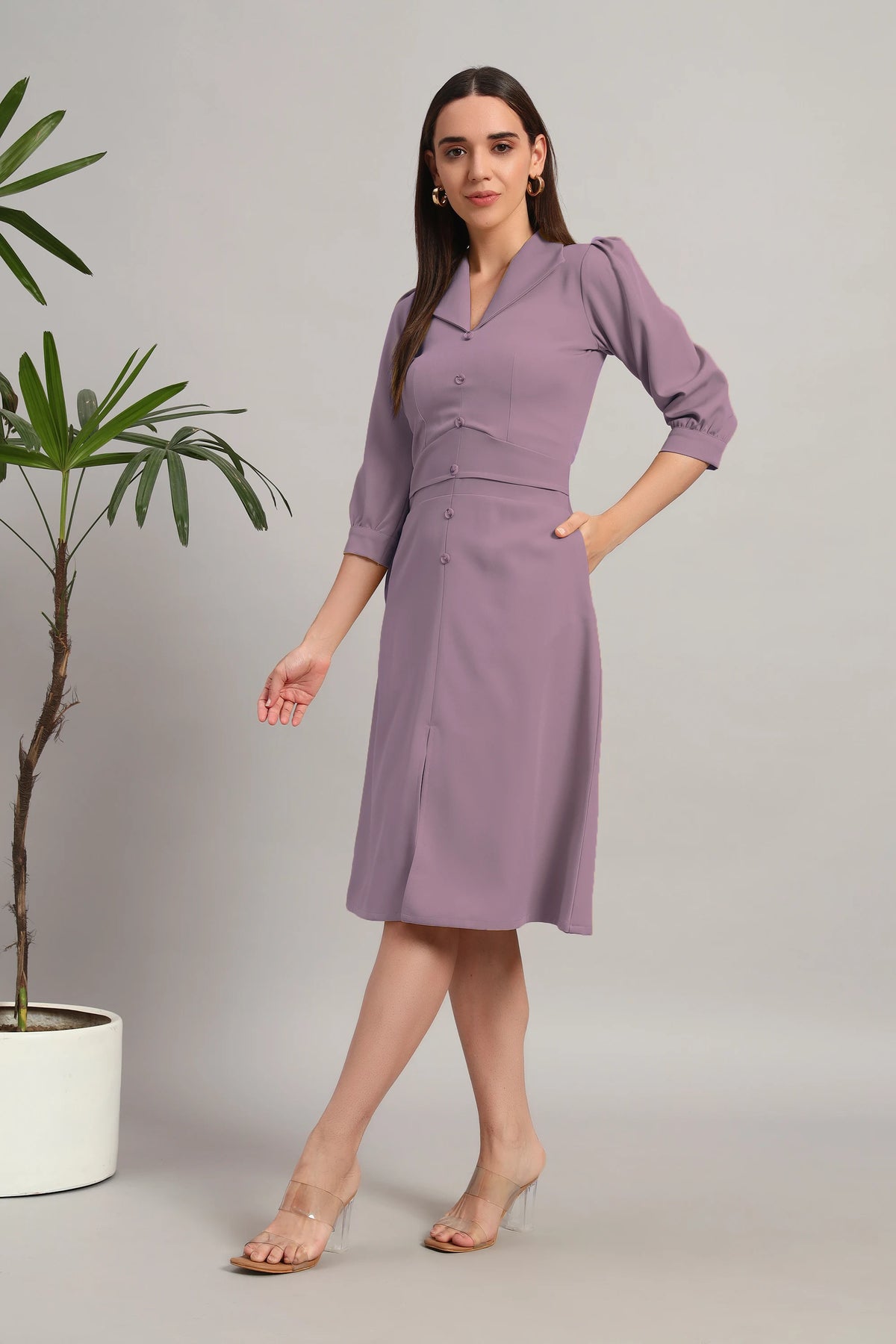 Dusty Blush Pink, Full Sleeves Midi Dress