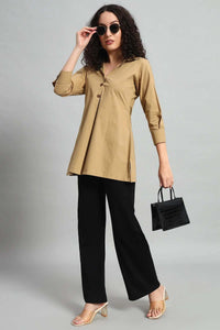 Classic Button-Up Collar Tunic – Khaki