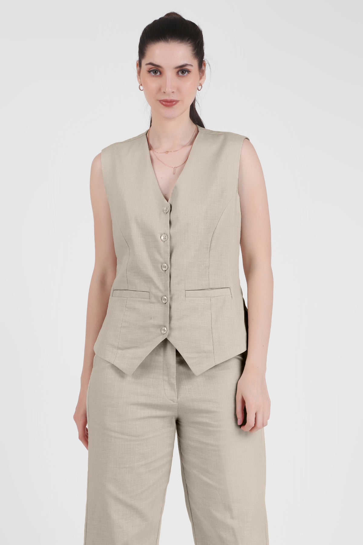 Linen Trio : 3 Piece Suit Set Waistcoat, Blazer, Pant in Beige