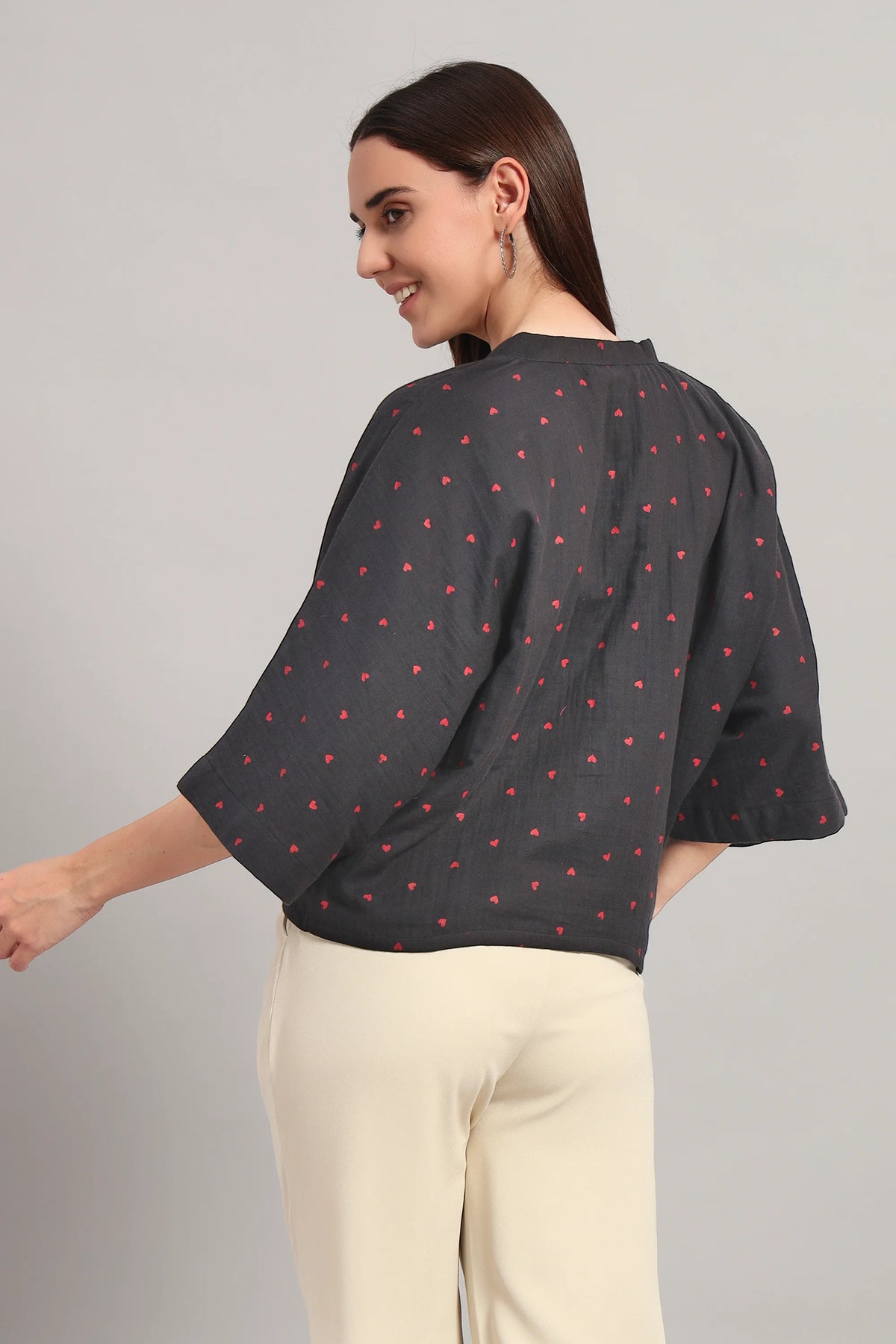 Flare Affair, Dark Grey V-Neck Shirt Style Top