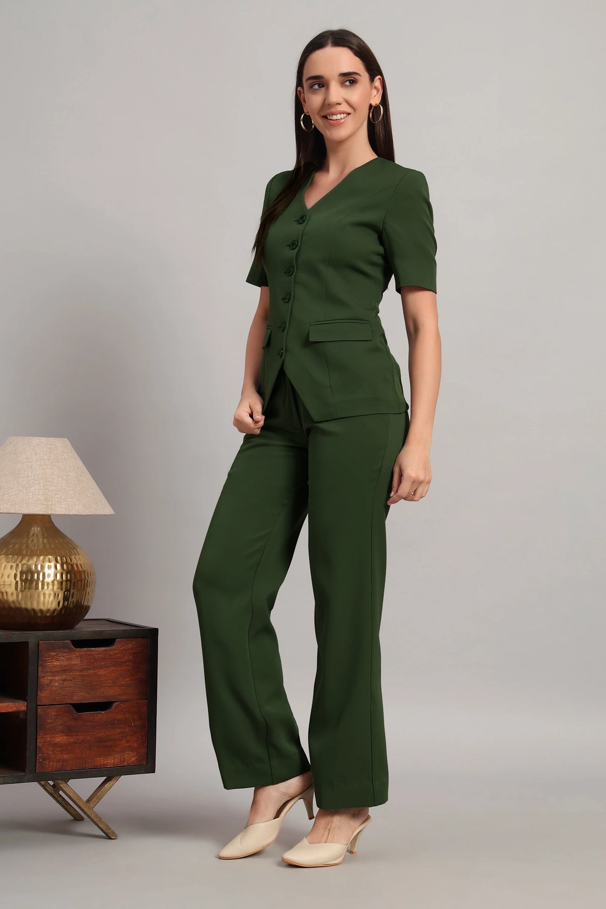 The Breezy Blazer Set, Olive Green