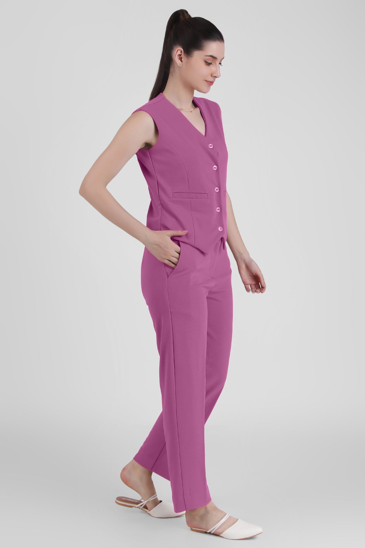 Waistcoat And Trousers Co-ord Set - Dusky Mauve