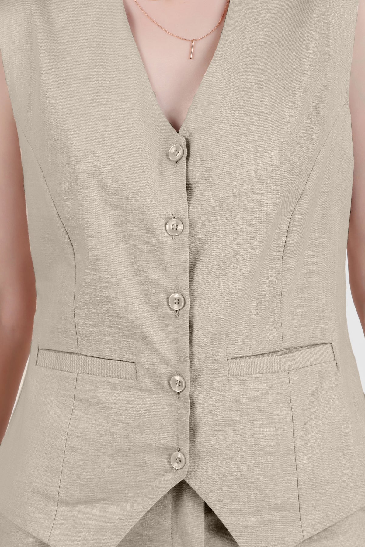 Linen Trio : 3 Piece Suit Set Waistcoat, Blazer, Pant in Beige