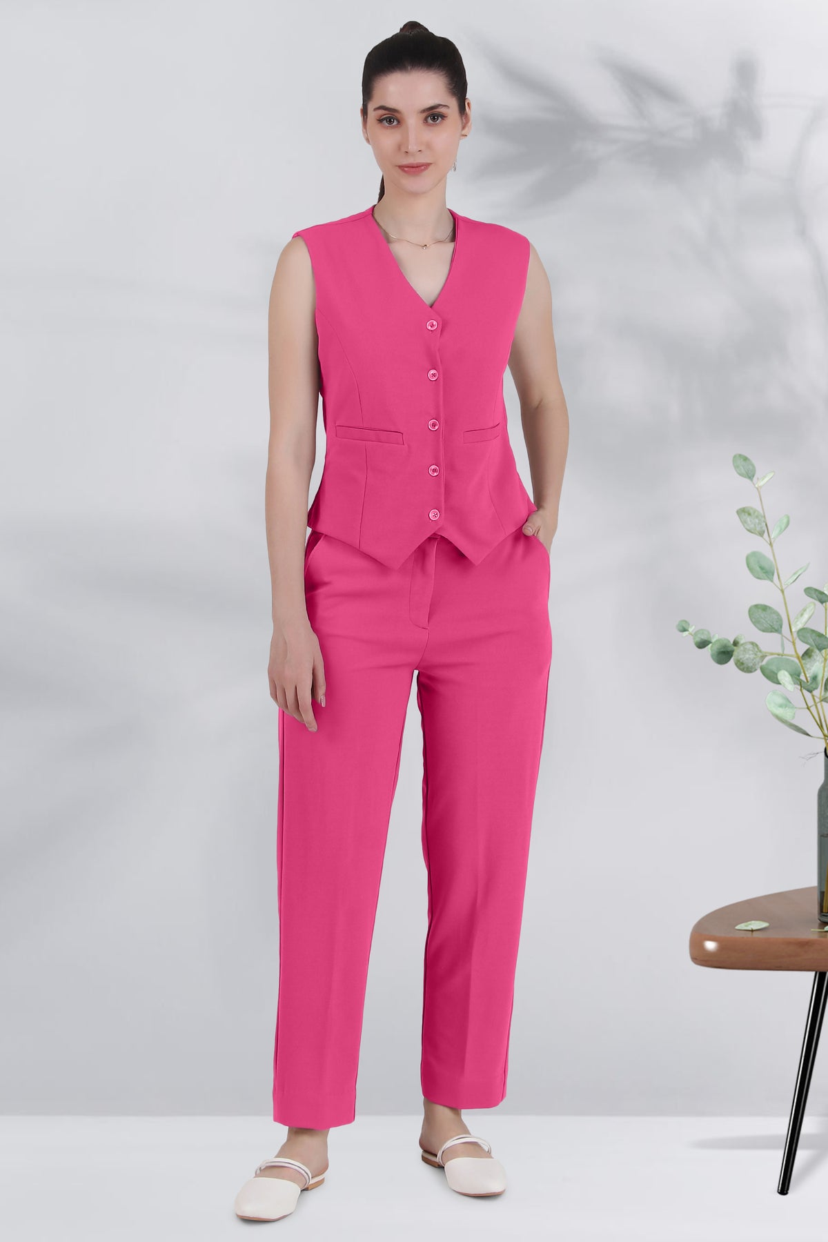 V Neck Tailored Waistcoat, Pink