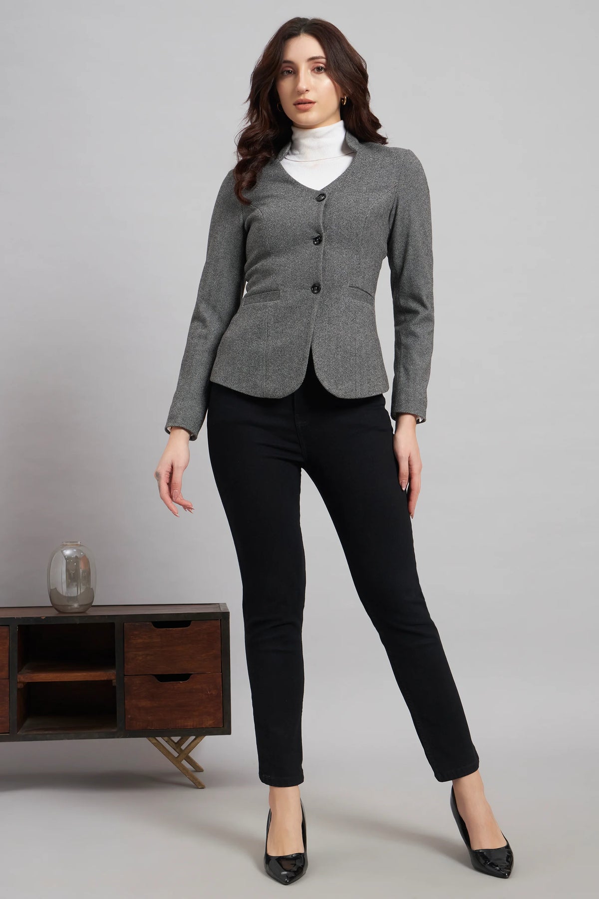 Grace in Grey, Herringbone Blazer