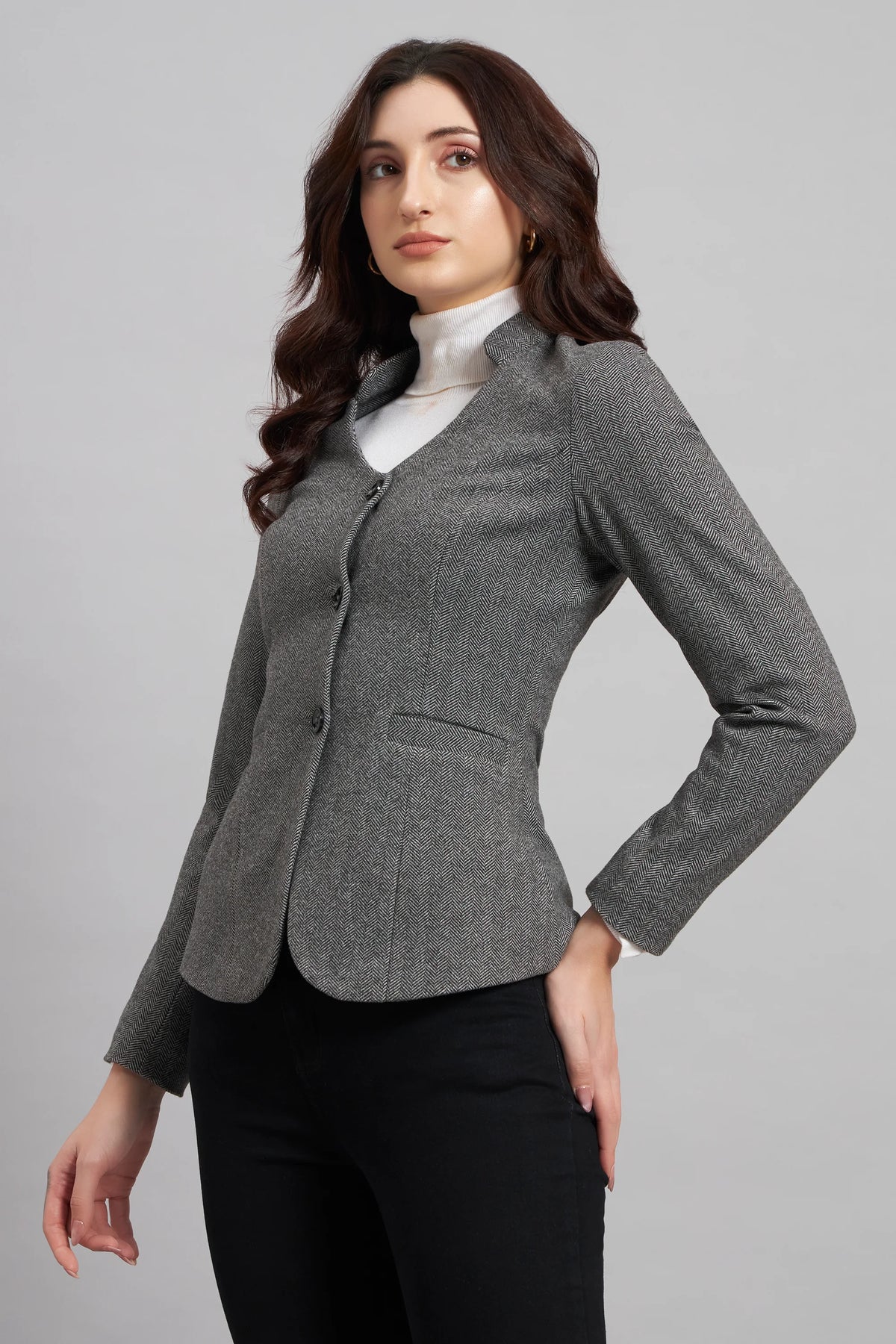Grace in Grey, Herringbone Blazer