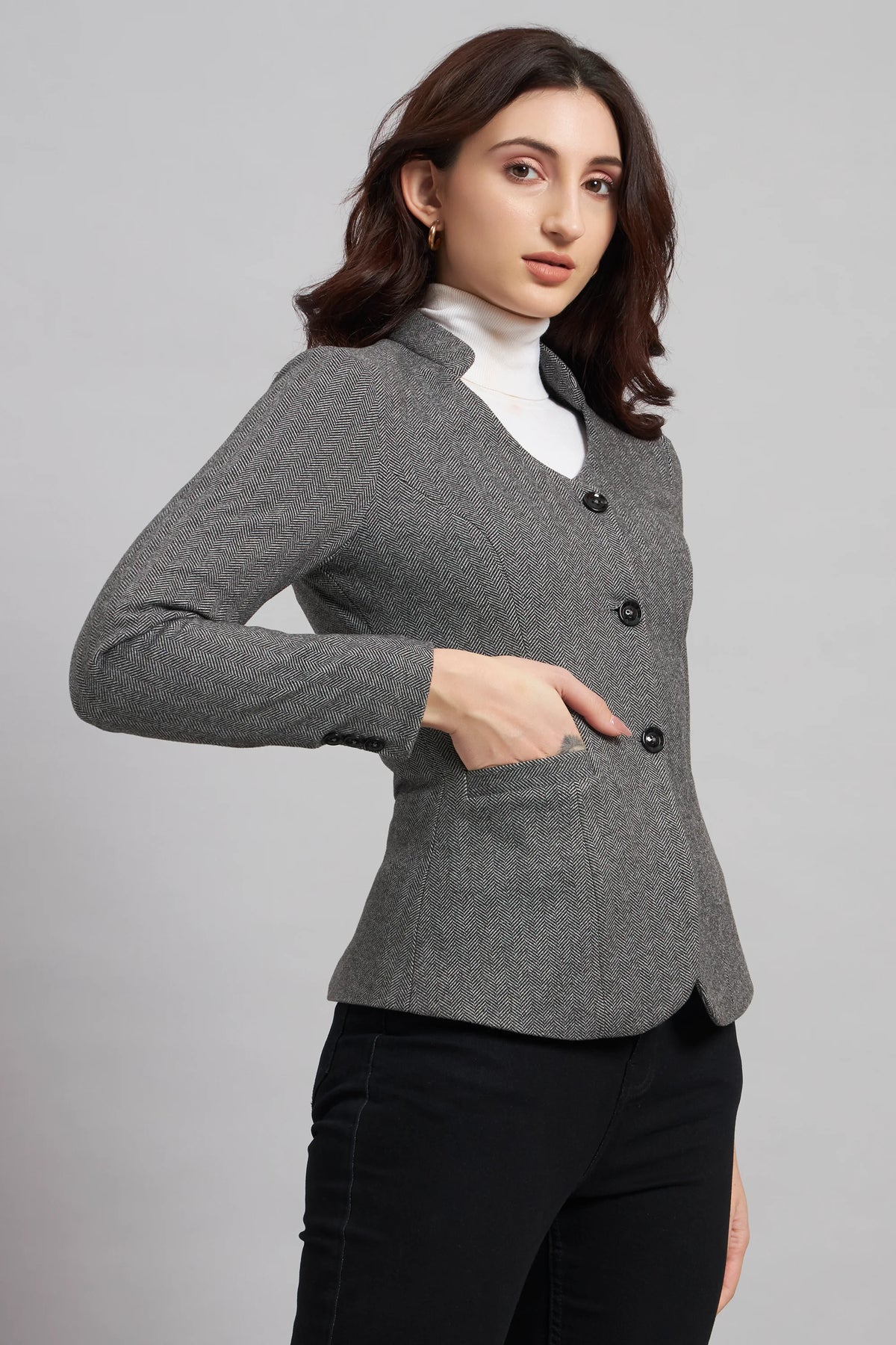 Grace in Grey, Herringbone Blazer