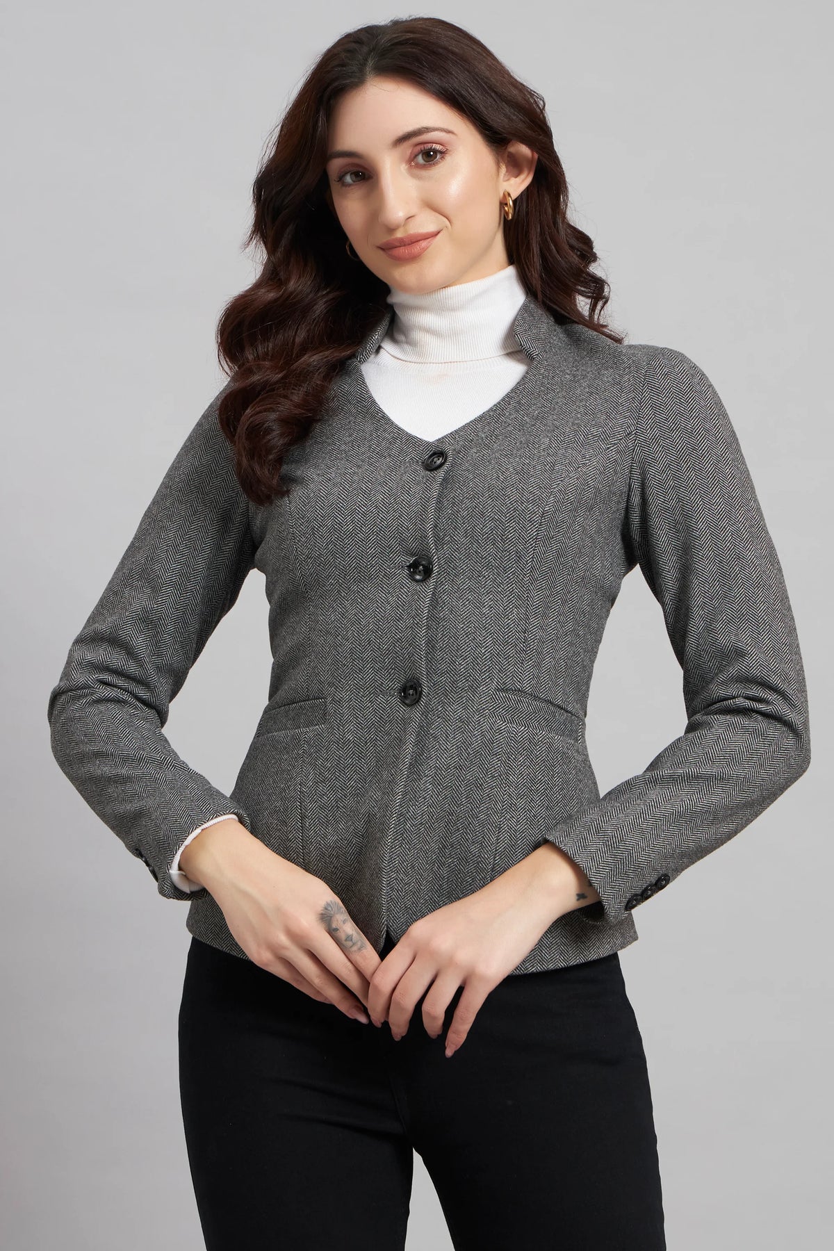 Grace in Grey, Herringbone Blazer