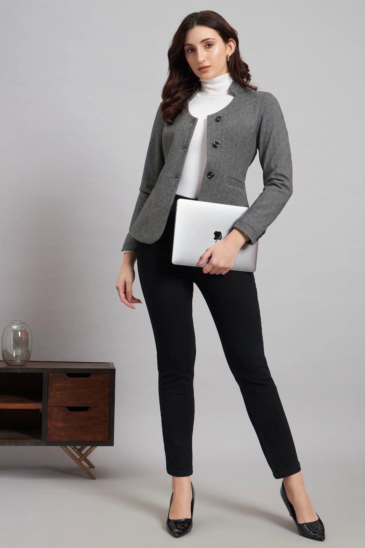 Grace in Grey, Herringbone Blazer