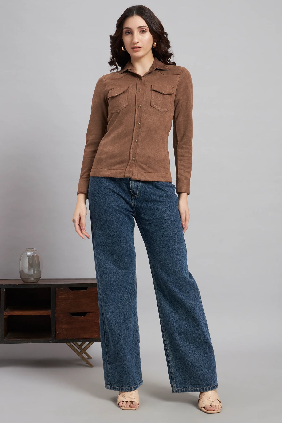 Suede & Sleek Brown Shirt