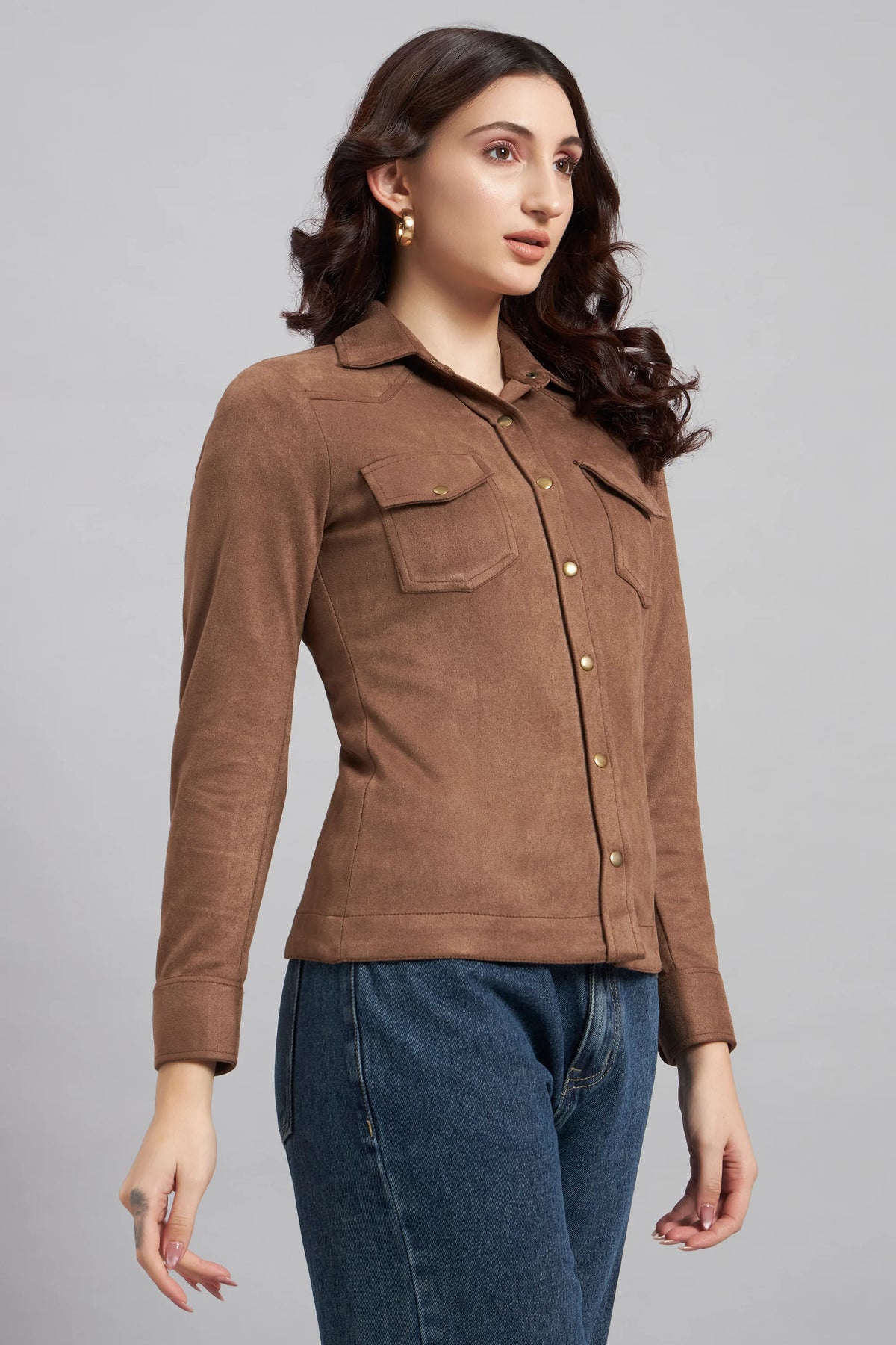 Suede & Sleek Brown Shirt