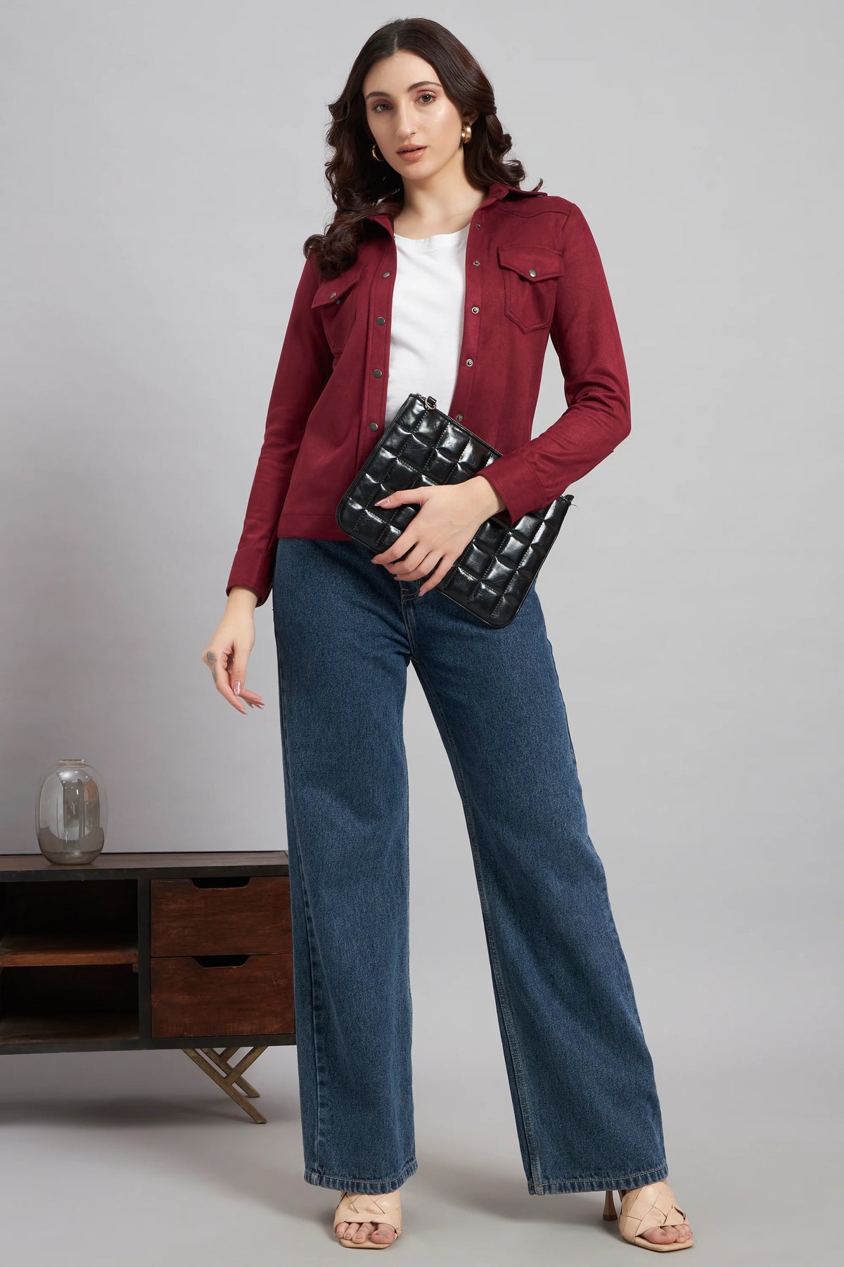 Suede & Sleek Burgundy Shirt