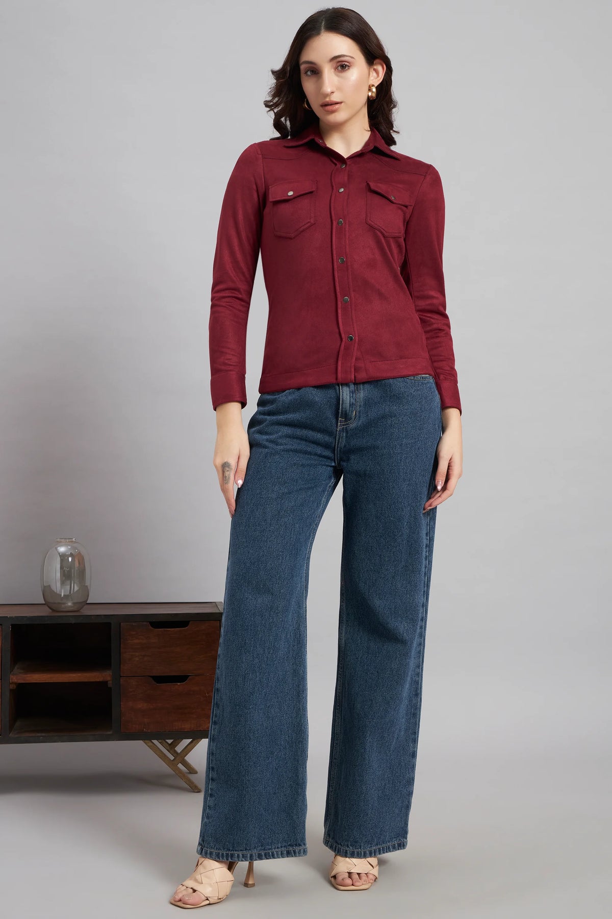 Suede & Sleek Burgundy Shirt