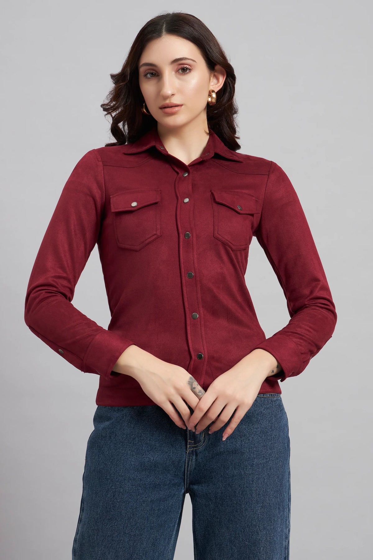 Suede & Sleek Burgundy Shirt