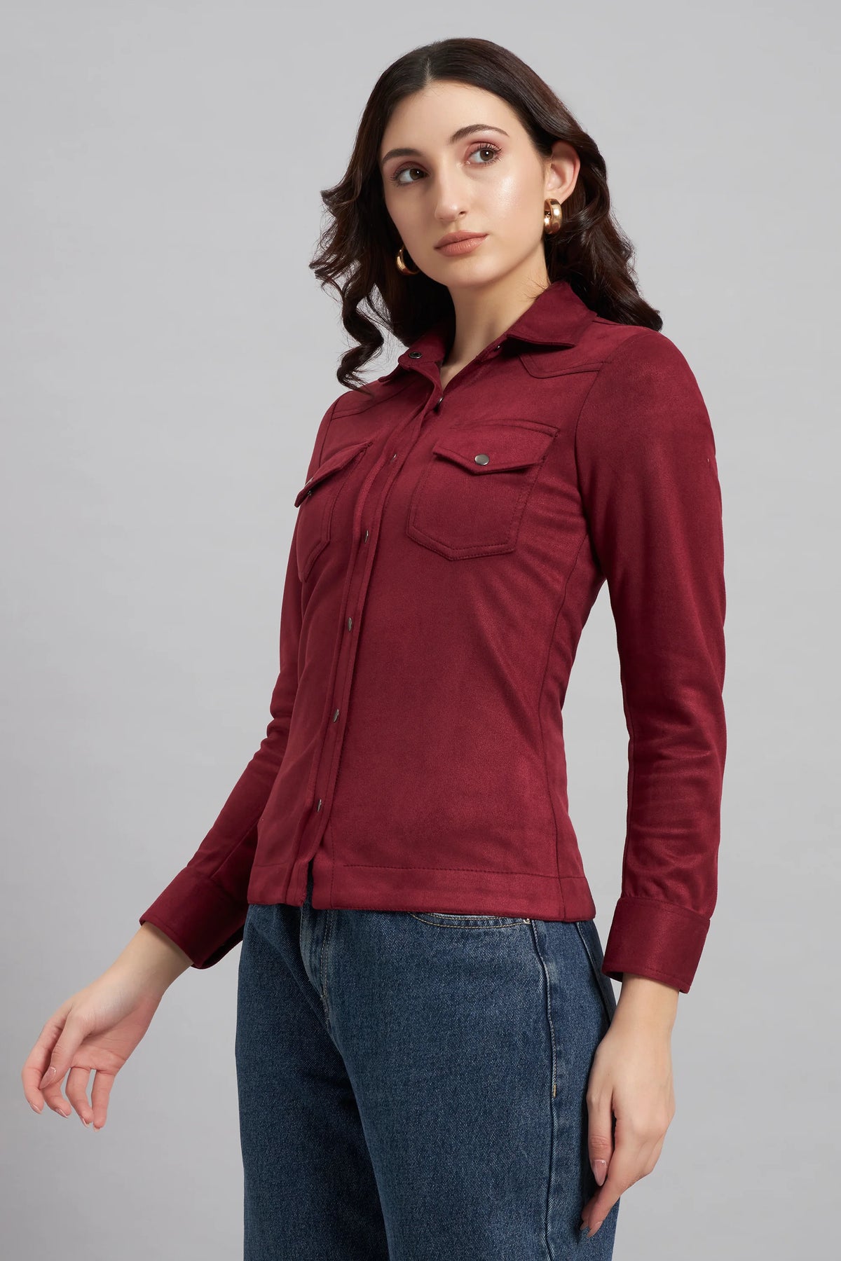 Suede & Sleek Burgundy Shirt