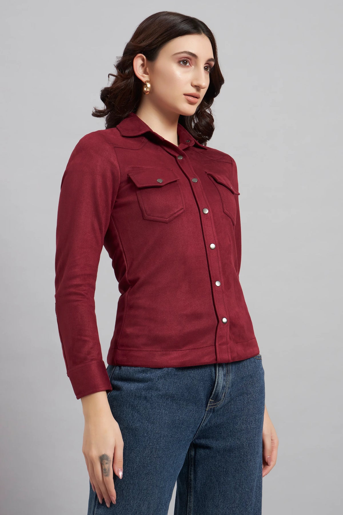 Suede & Sleek Burgundy Shirt