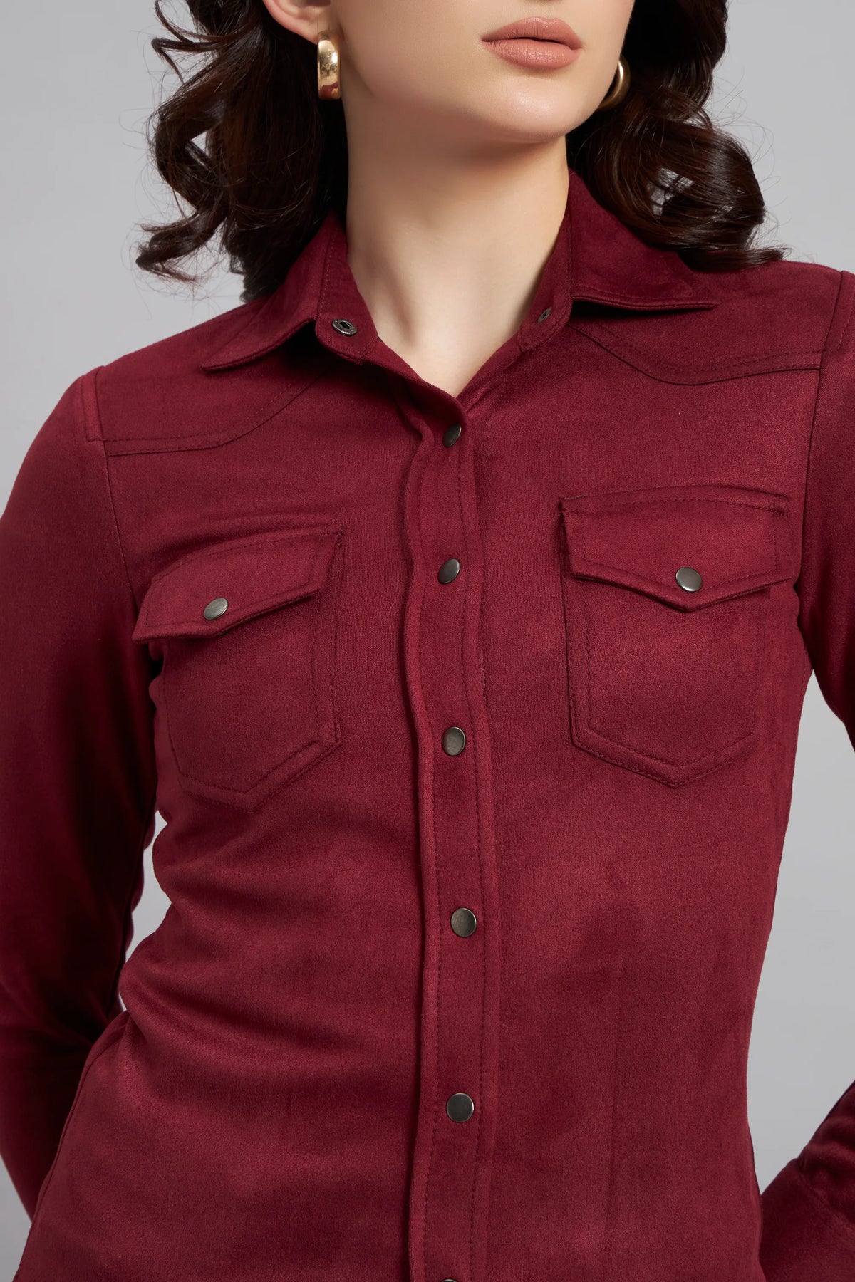 Suede & Sleek Burgundy Shirt