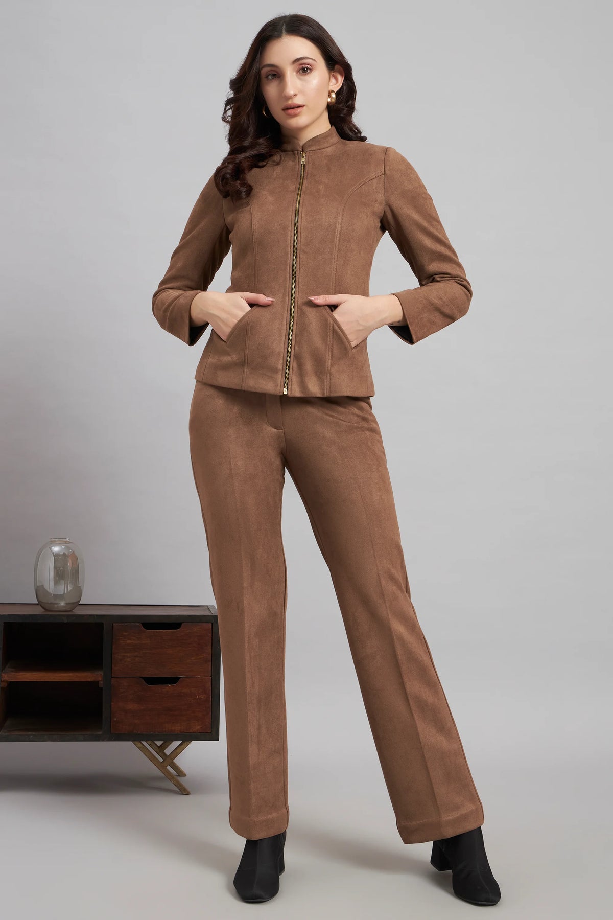 Grace with Grit Suede Jacket Trouser Co-ord, Brown